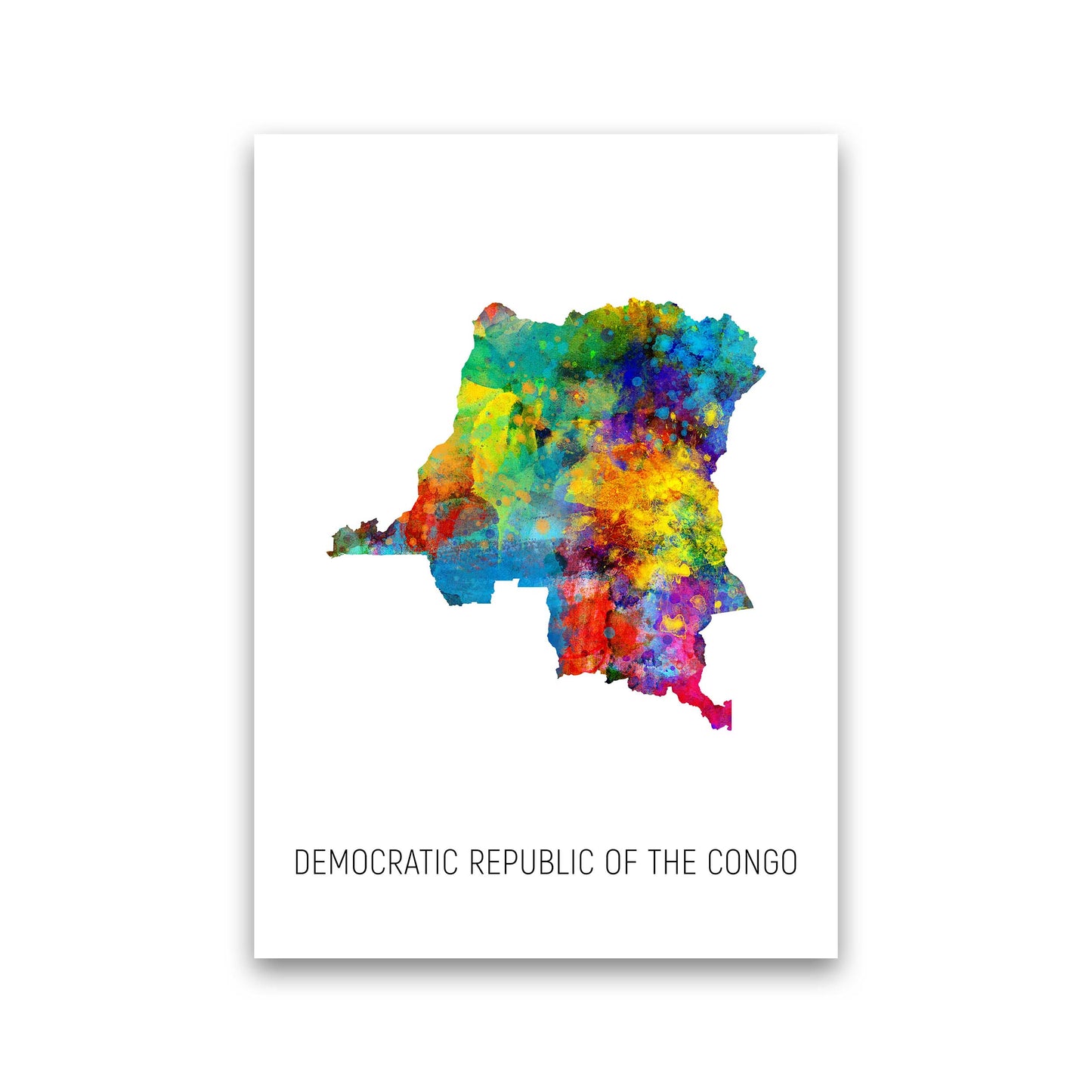 Democratic Republic Of The Congo Watercolour Map by Michael Tompsett Print Only