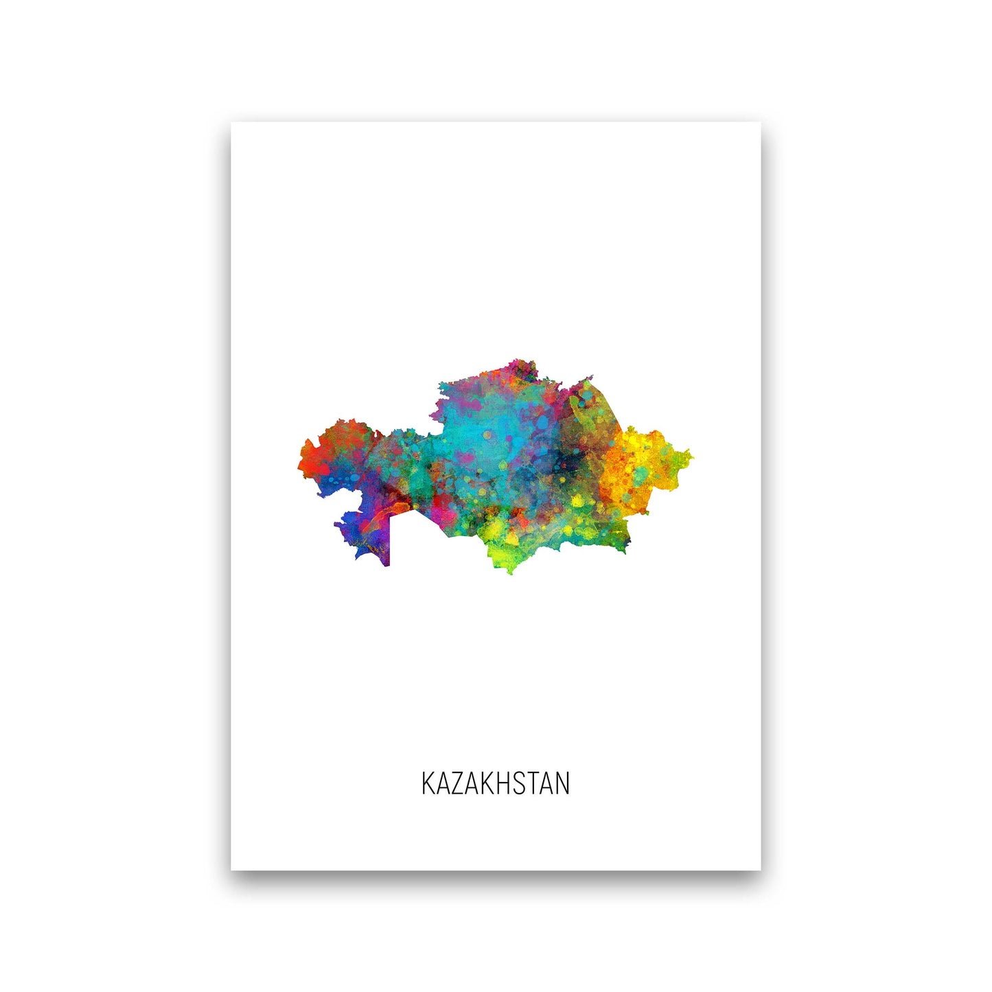 Kazakhstan Watercolour Map Art Print by Michael Tompsett Print Only