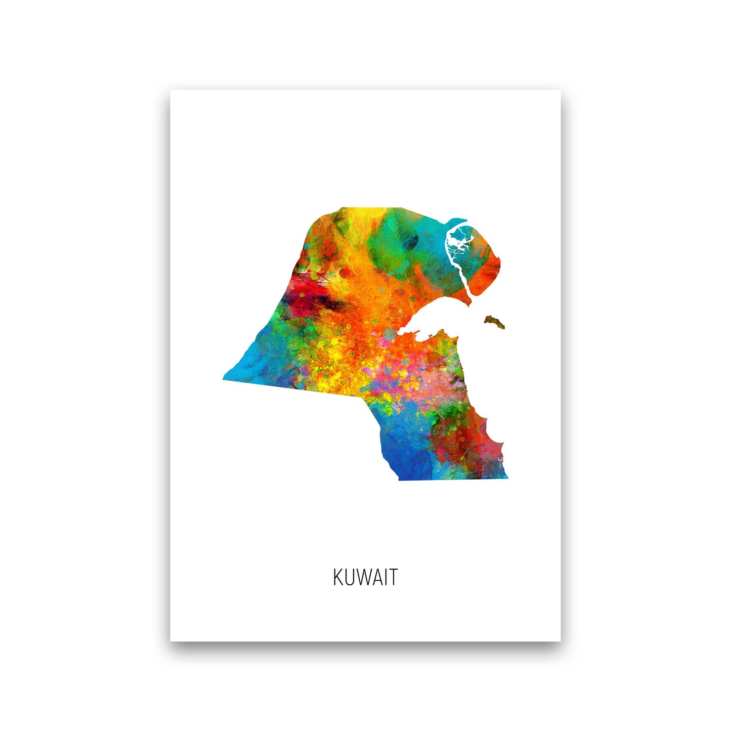Kuwait Watercolour Map Art Print by Michael Tompsett Print Only
