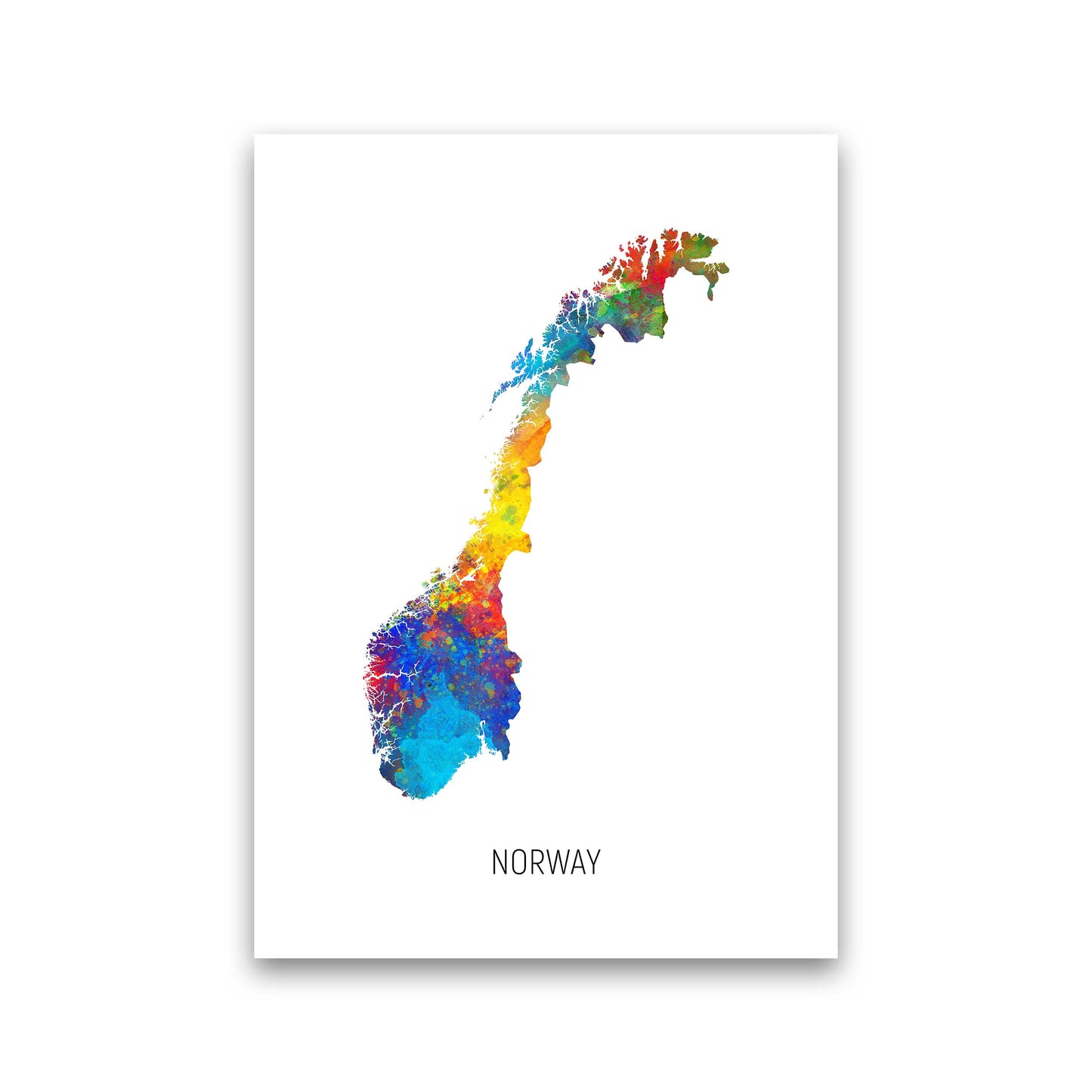 Norway Watercolour Map Art Print by Michael Tompsett Print Only