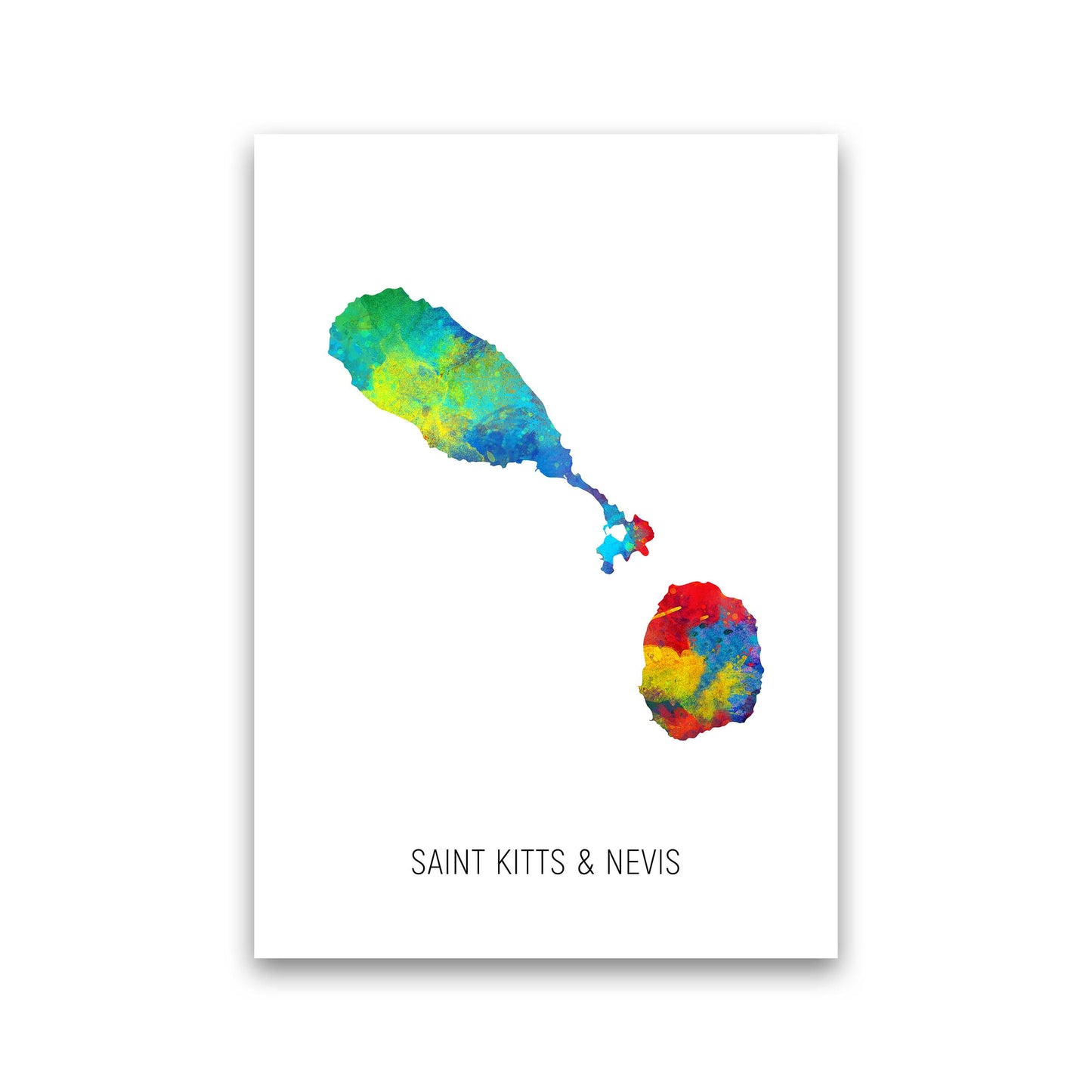 Saint Kitts And Nevis Watercolour Map by Michael Tompsett Print Only