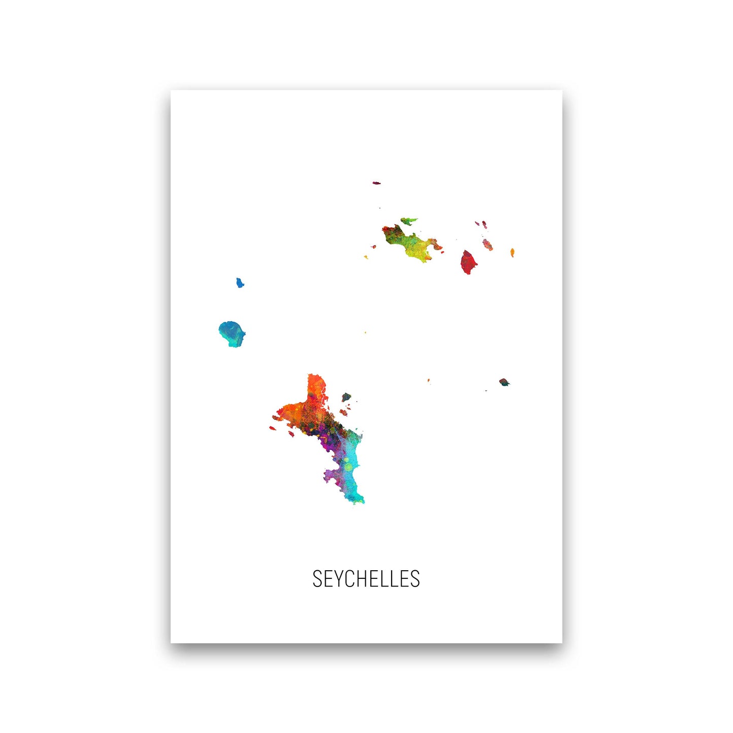 Seychelles Watercolour Map Art Print by Michael Tompsett Print Only
