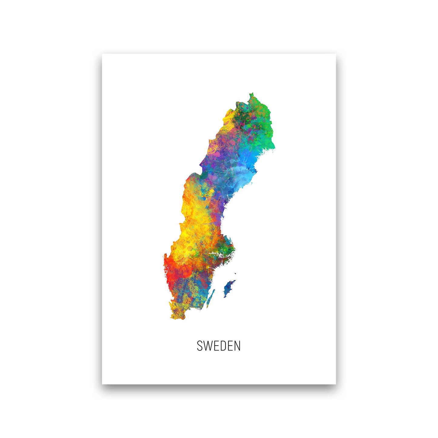 Sweden Watercolour Map Art Print by Michael Tompsett Print Only