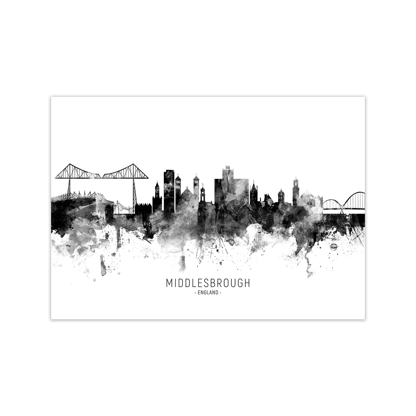 Middlesbrough England Skyline Black White City Name by Michael Tompsett Print Only