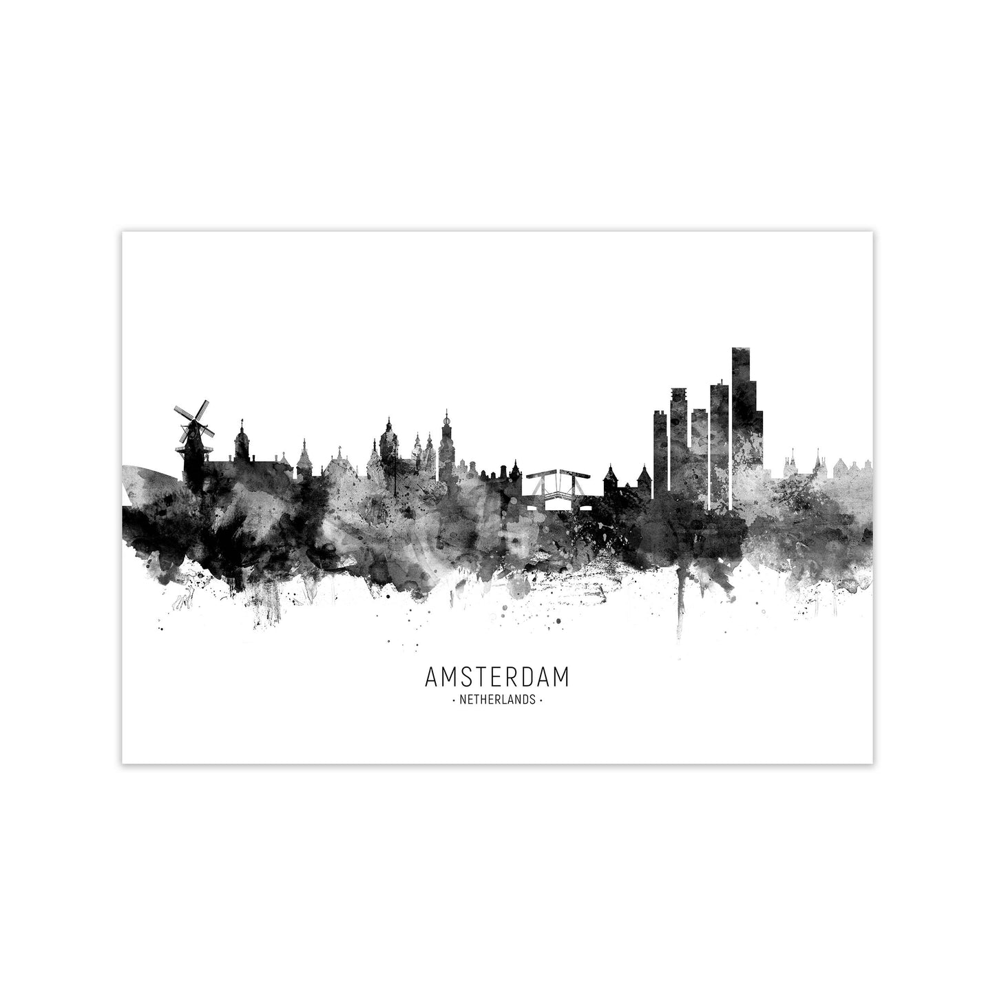 Amsterdam Netherlands Skyline Black White City Name by Michael Tompsett Print Only