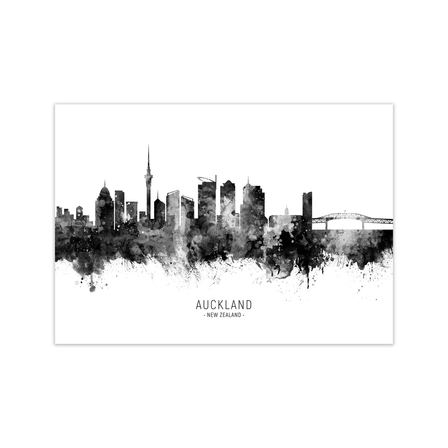 Auckland New Zealand Skyline Black White City Name by Michael Tompsett Print Only
