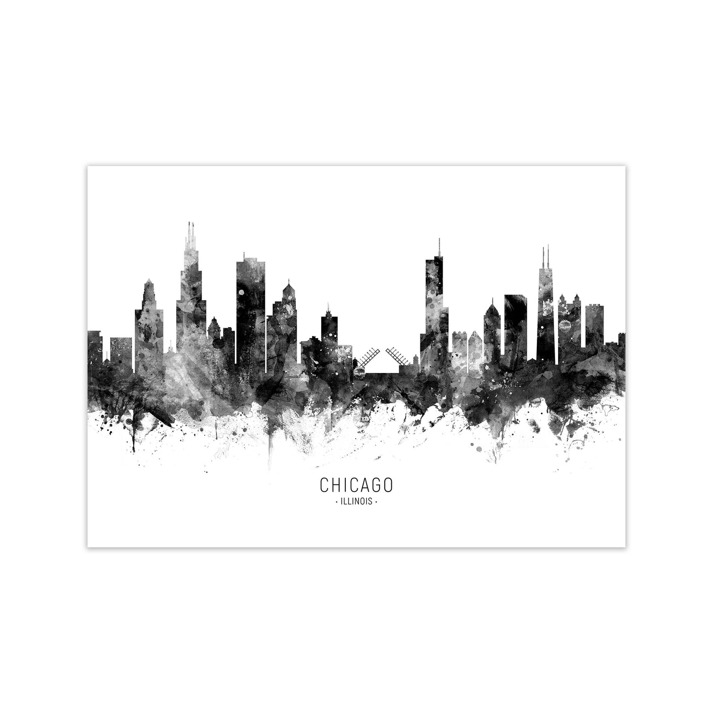 Chicago Illinois Skyline Black White City Name by Michael Tompsett Print Only