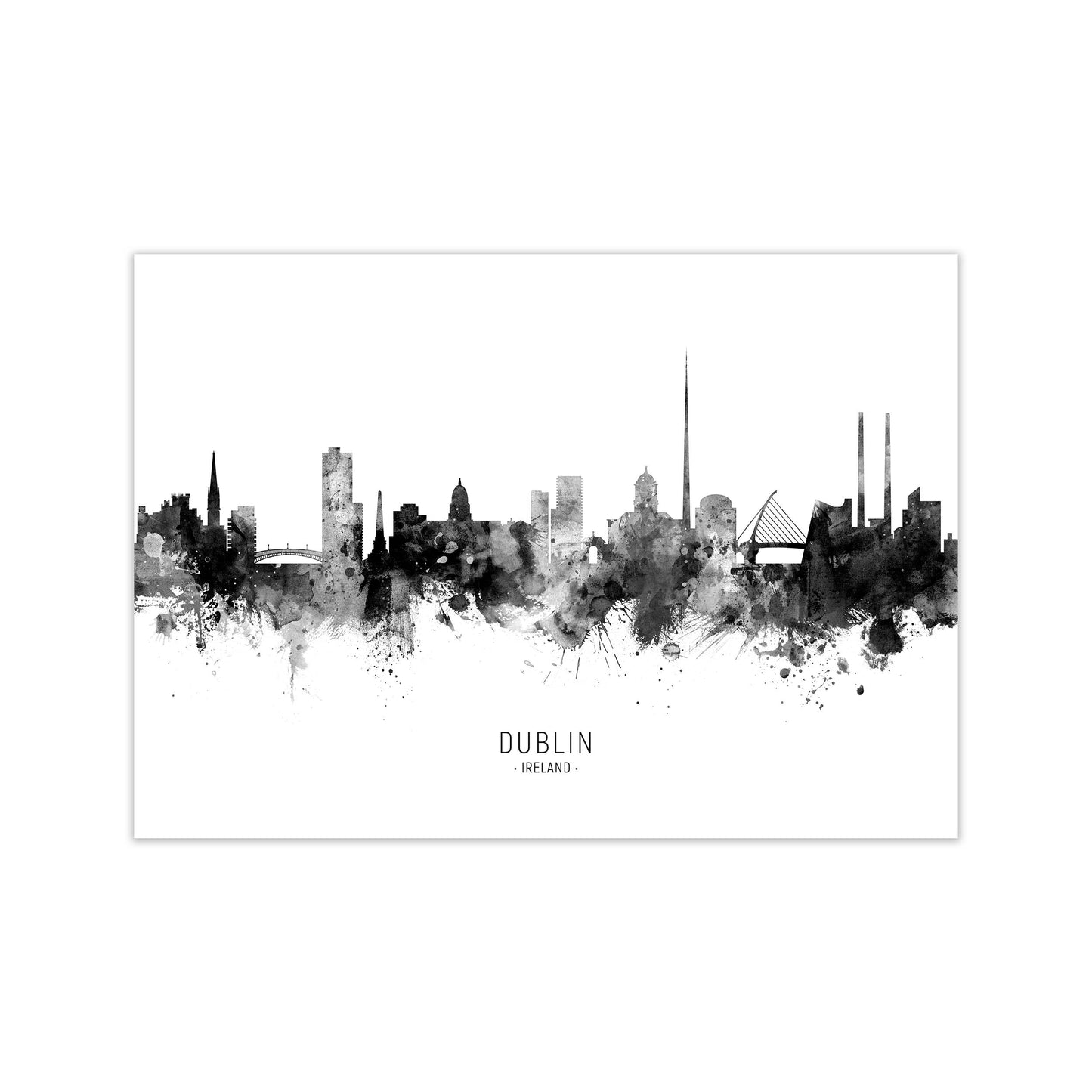 Dublin Ireland Skyline Black White City Name  by Michael Tompsett Print Only
