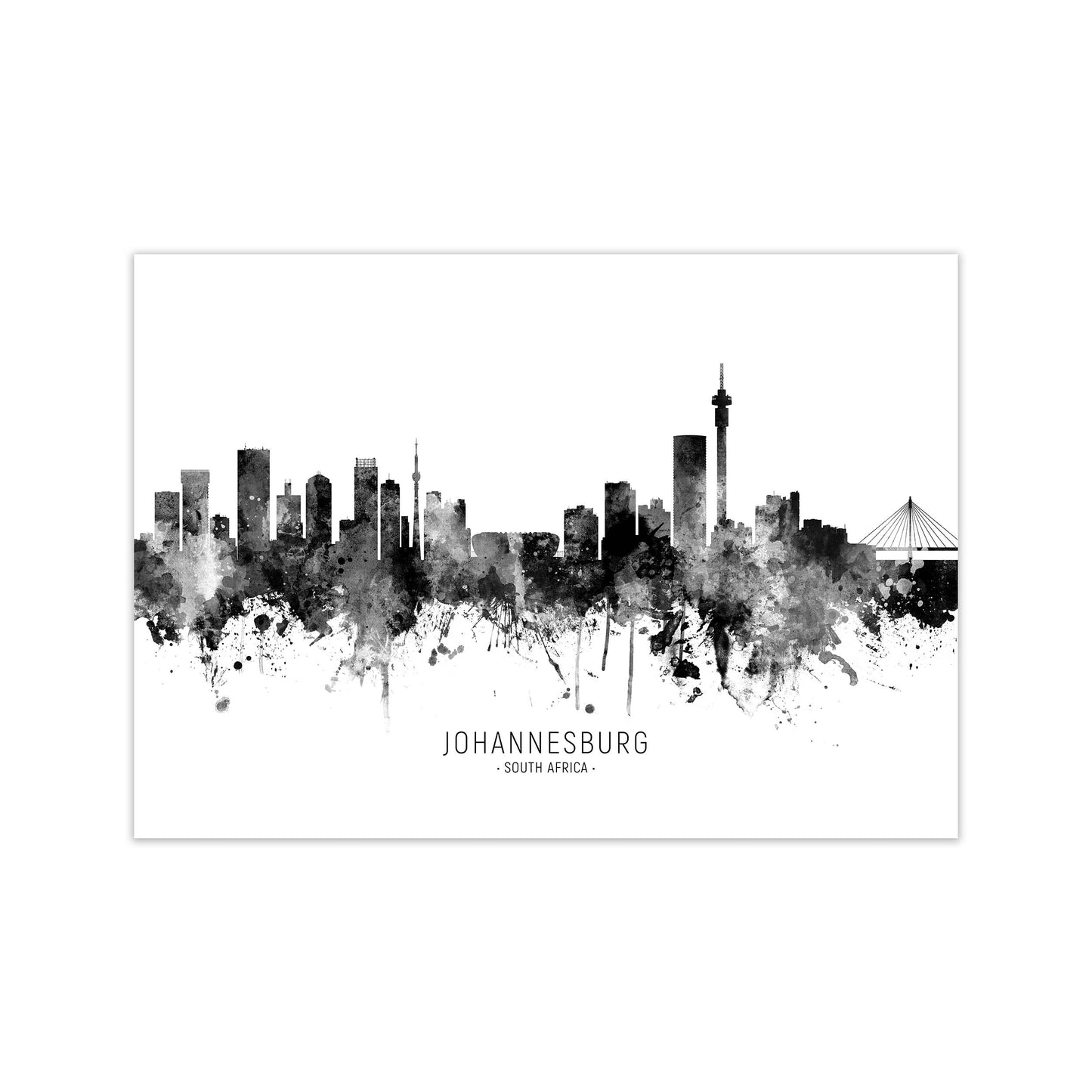 Johannesburg South Africa Skyline Black White City Name  by Michael Tompsett Print Only