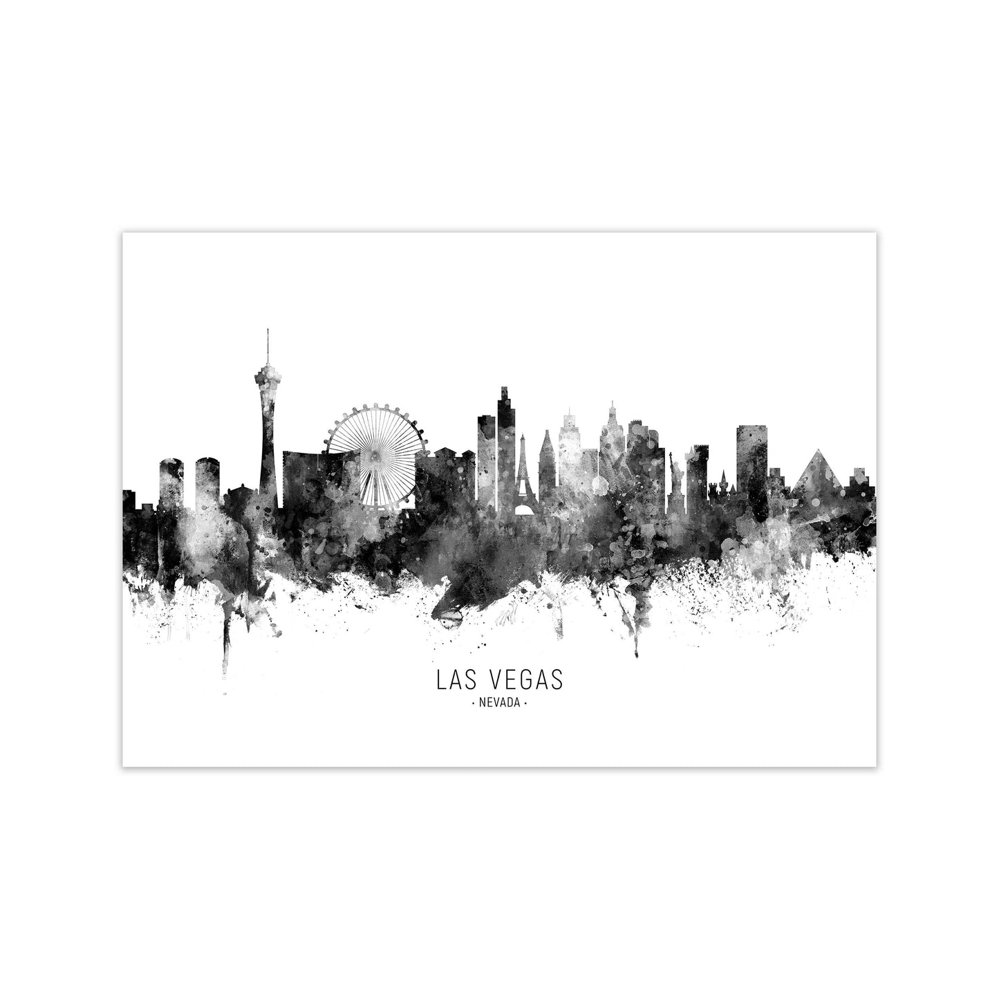 Las Vegas Nevada Skyline Black White City Name by Michael Tompsett Print Only