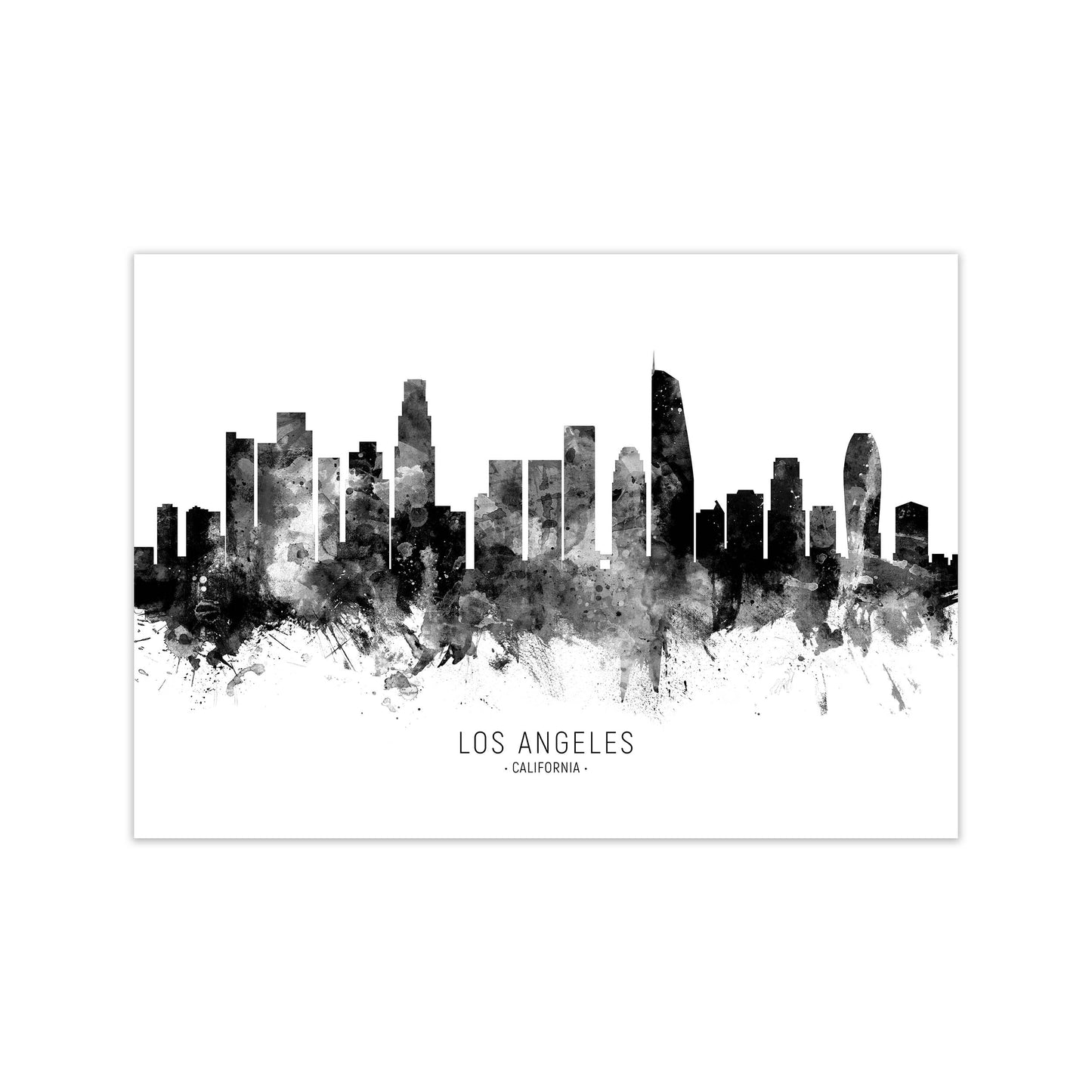 Los Angeles California Skyline Black White City Name by Michael Tompsett Print Only