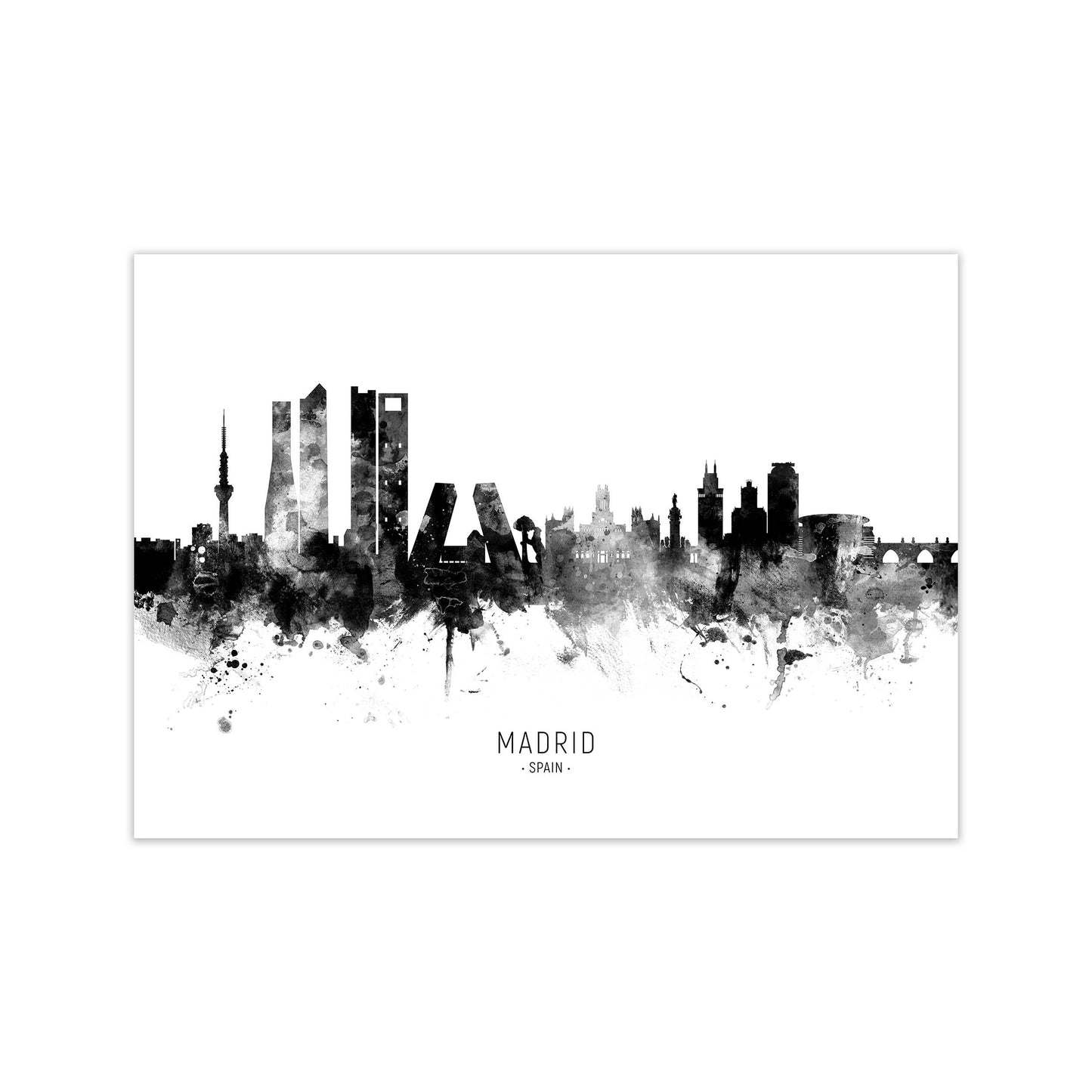 Madrid Spain Skyline Black White City Name by Michael Tompsett Print Only