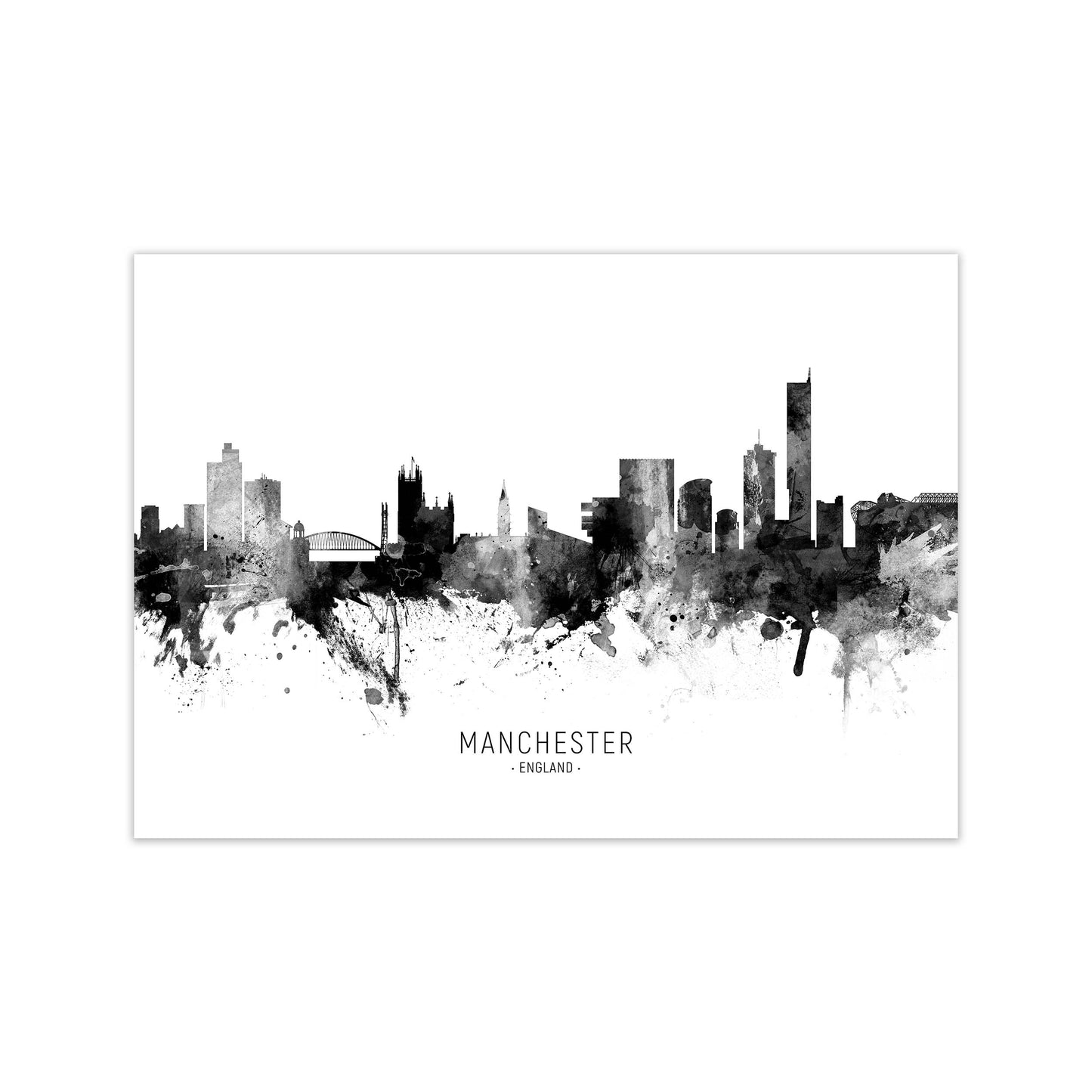 Manchester England Skyline Black White City Name by Michael Tompsett Print Only