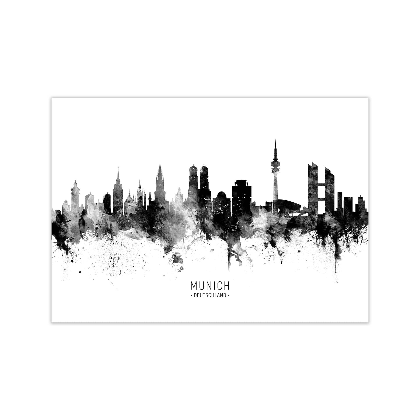 Munich Germany Skyline Black White City Name by Michael Tompsett Print Only