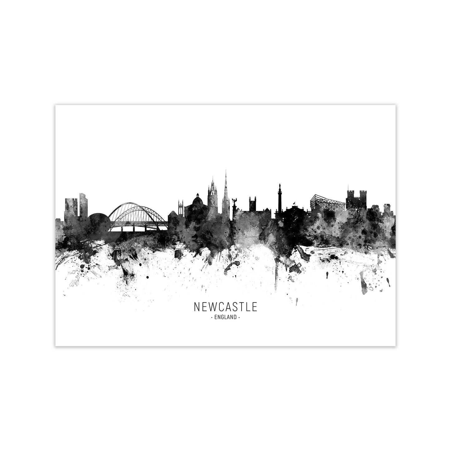 Newcastle England Skyline Black White City Name by Michael Tompsett Print Only