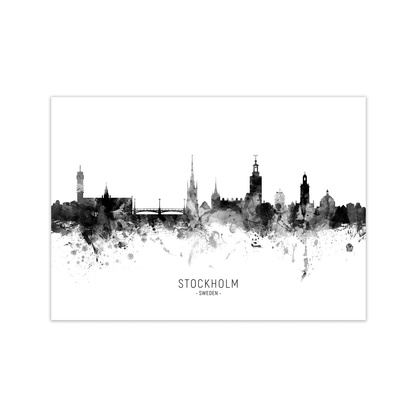 Stockholm Sweden Skyline Black White City Name by Michael Tompsett Print Only