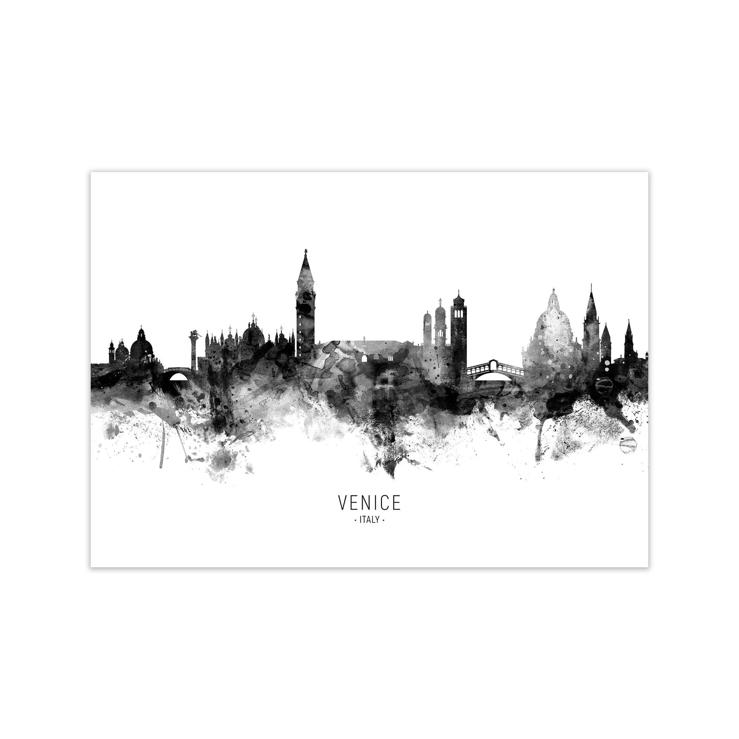 Venice Italy Skyline Black White City Name by Michael Tompsett Print Only