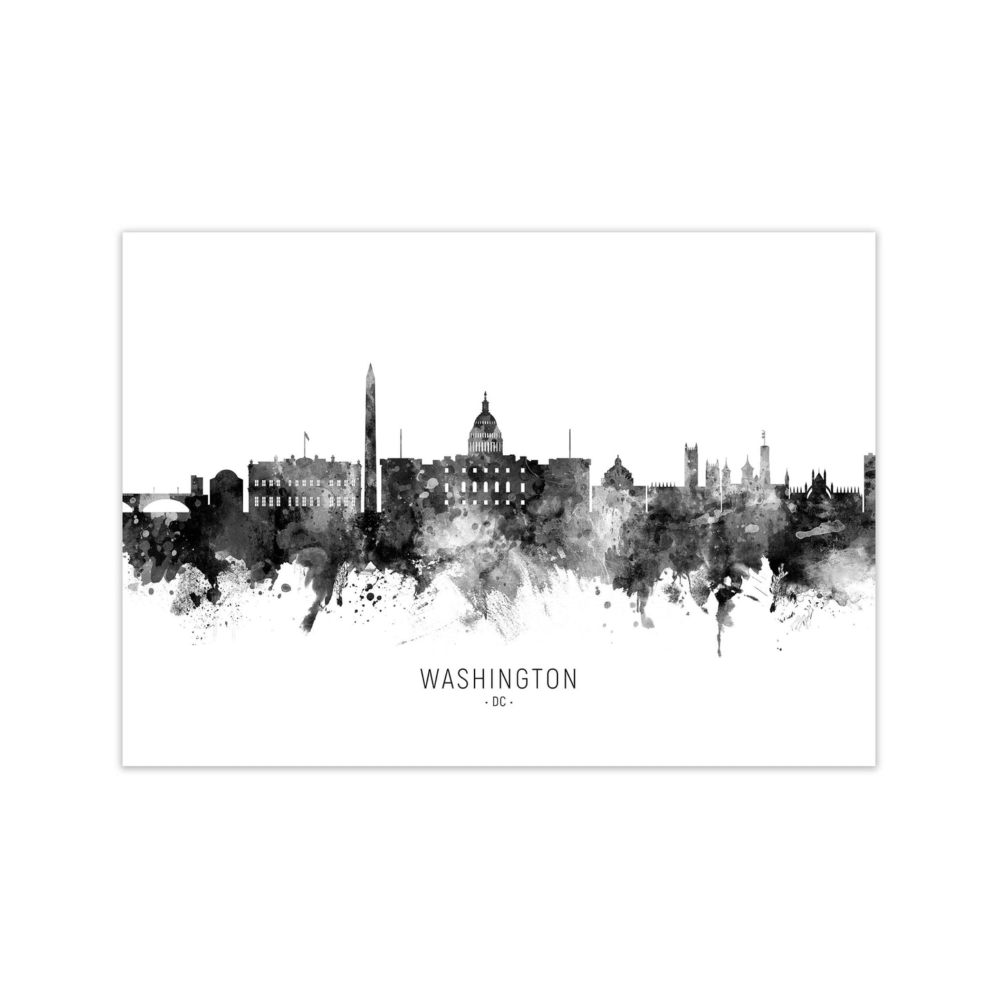 Washington Dc Skyline Black White City Name by Michael Tompsett Print Only