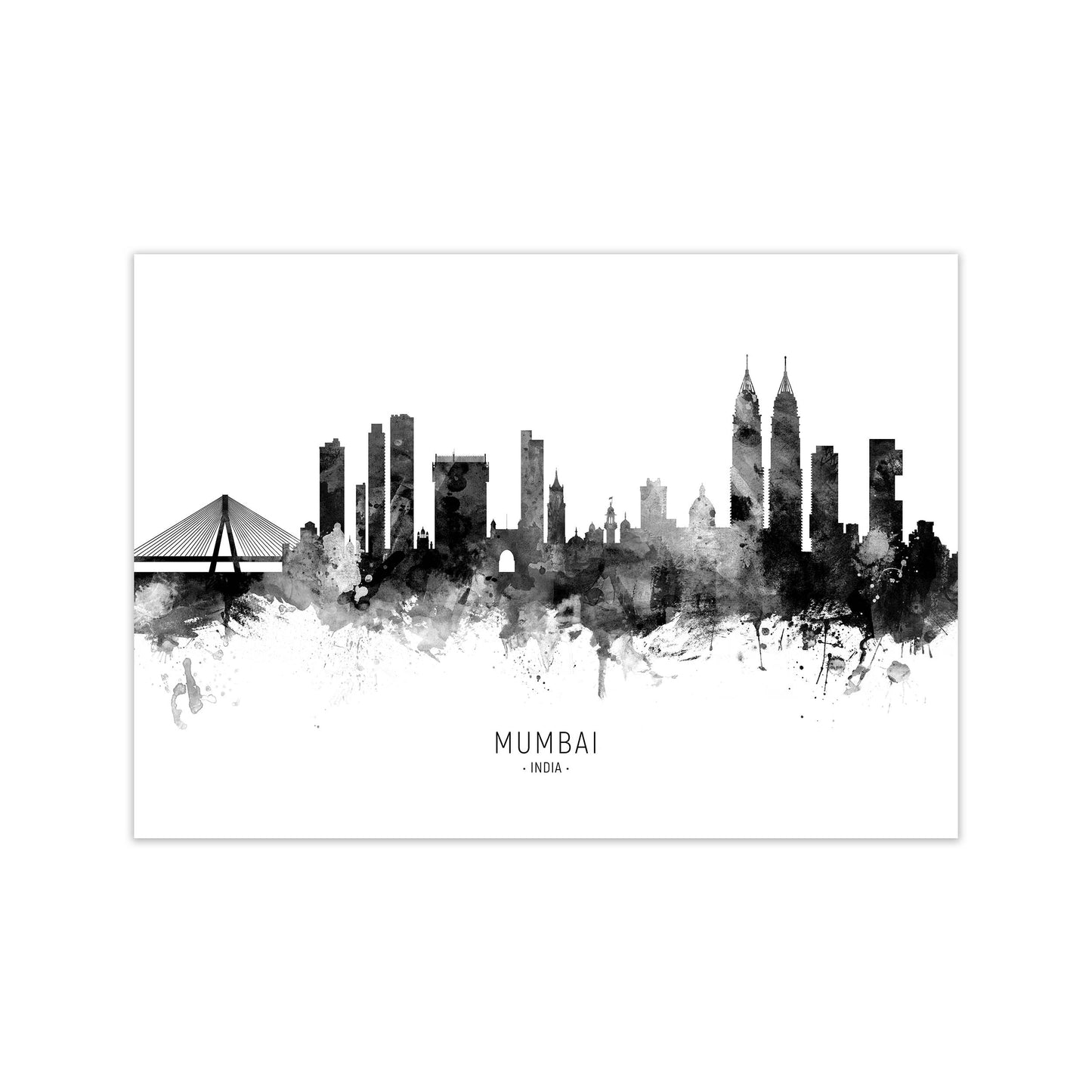 Mumbai India Skyline Black White City Name by Michael Tompsett Print Only