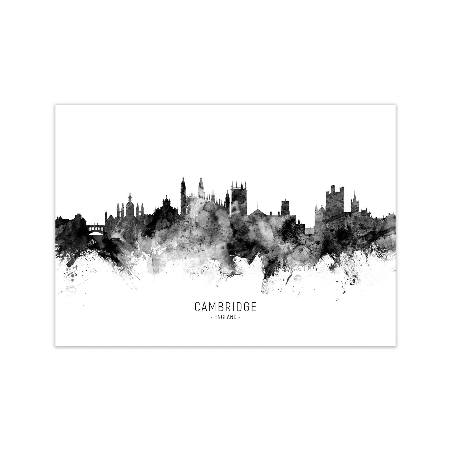 Cambridge England Skyline Black White City Name by Michael Tompsett Print Only