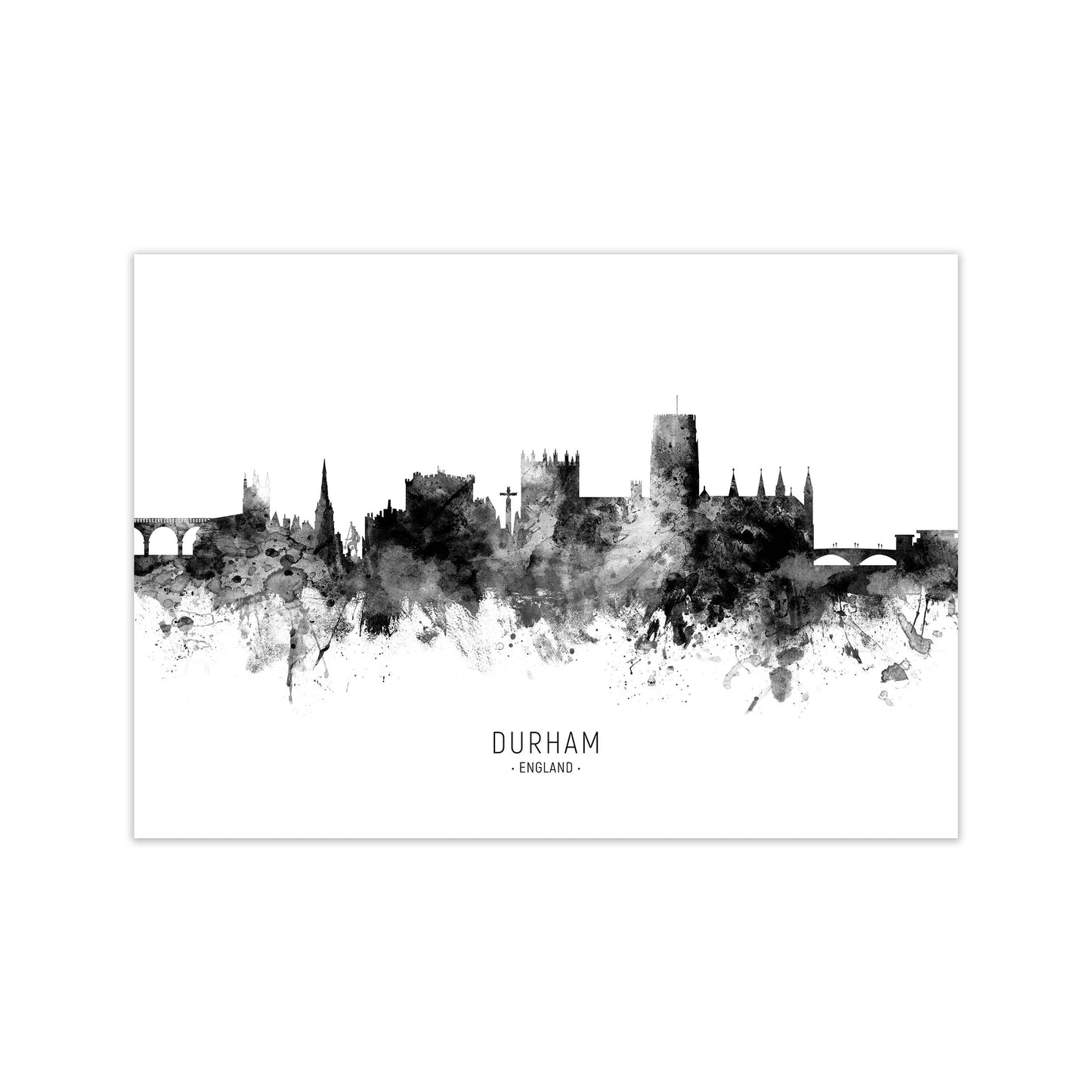 Durham England Skyline Black White City Name by Michael Tompsett Print Only