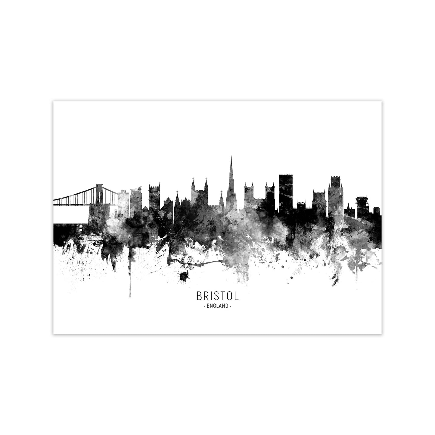 Bristol England Skyline Black White City Name by Michael Tompsett Print Only