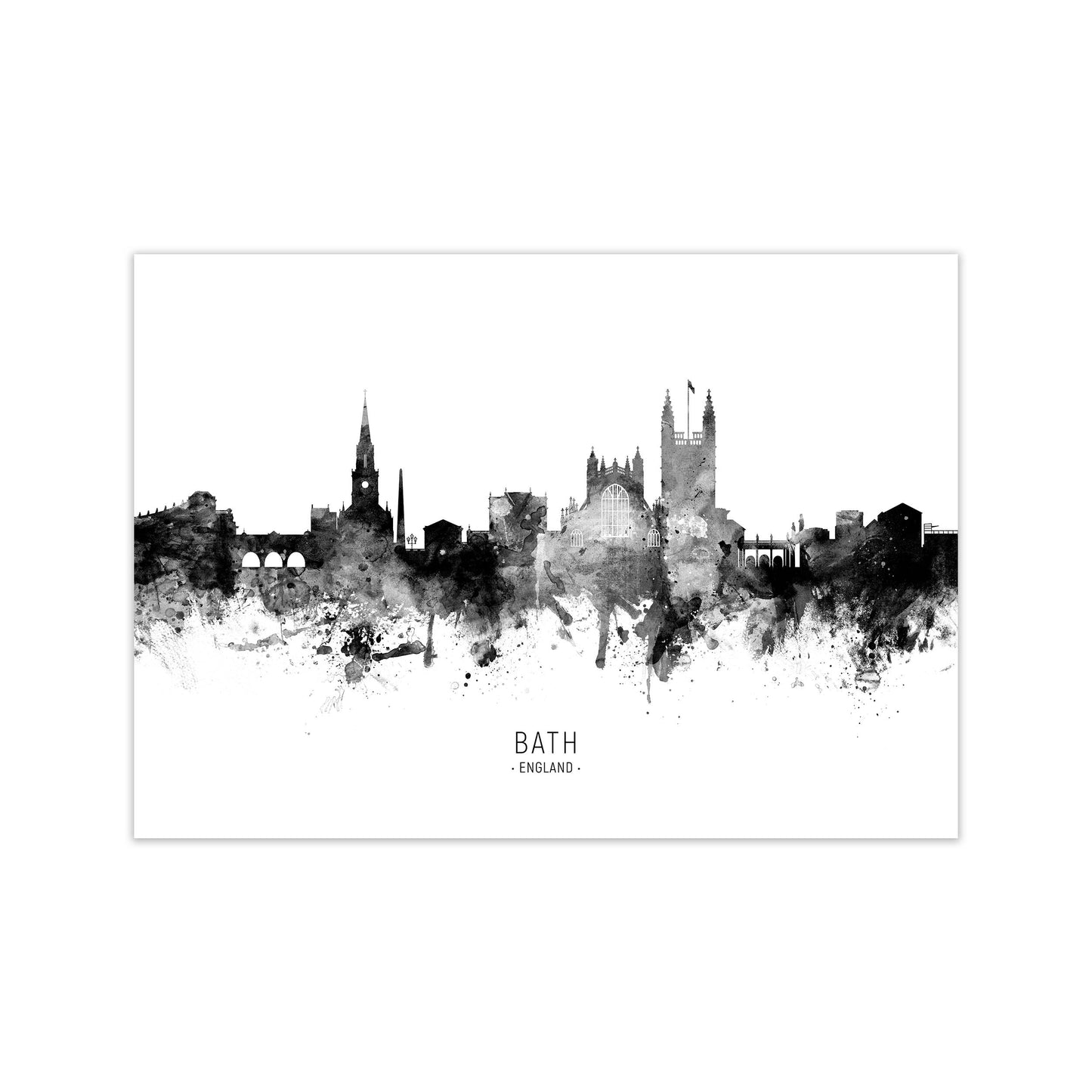 Bath England Skyline Black White City Name by Michael Tompsett Print Only