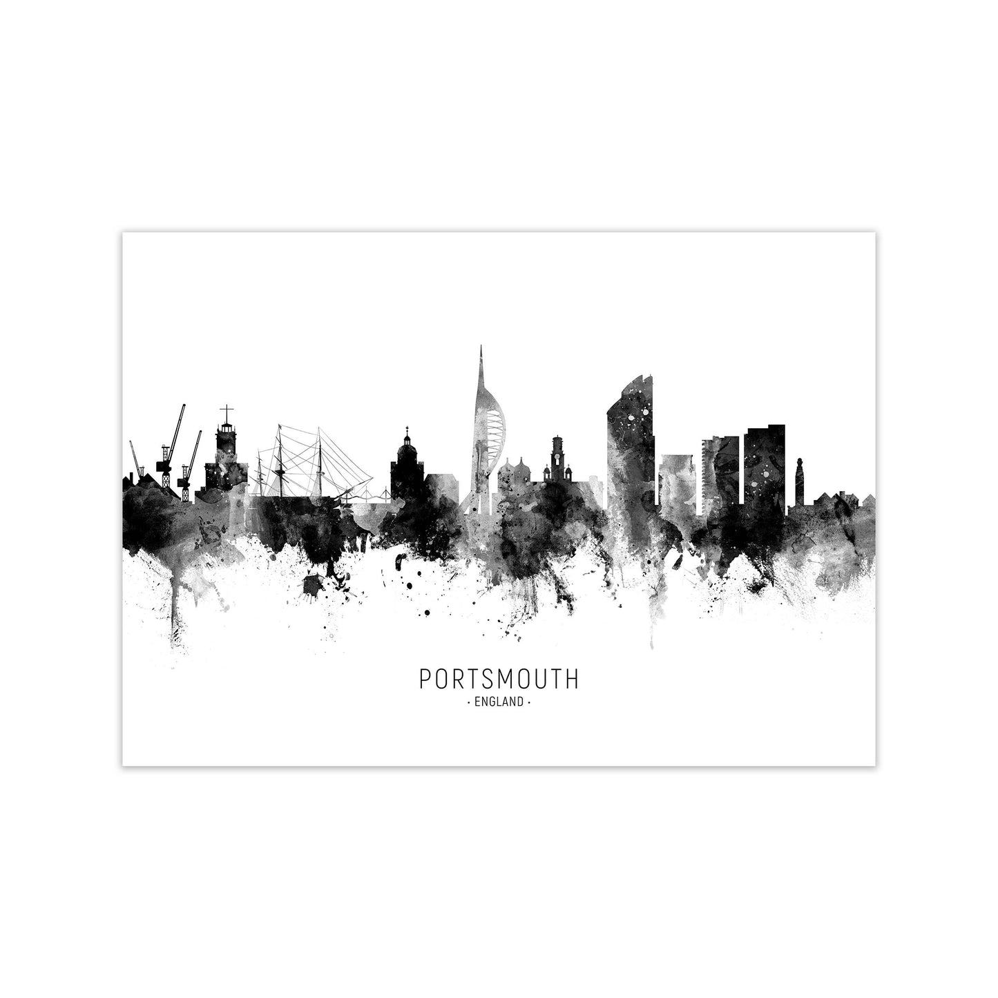 Portsmouth England Skyline Black White City Name by Michael Tompsett Print Only