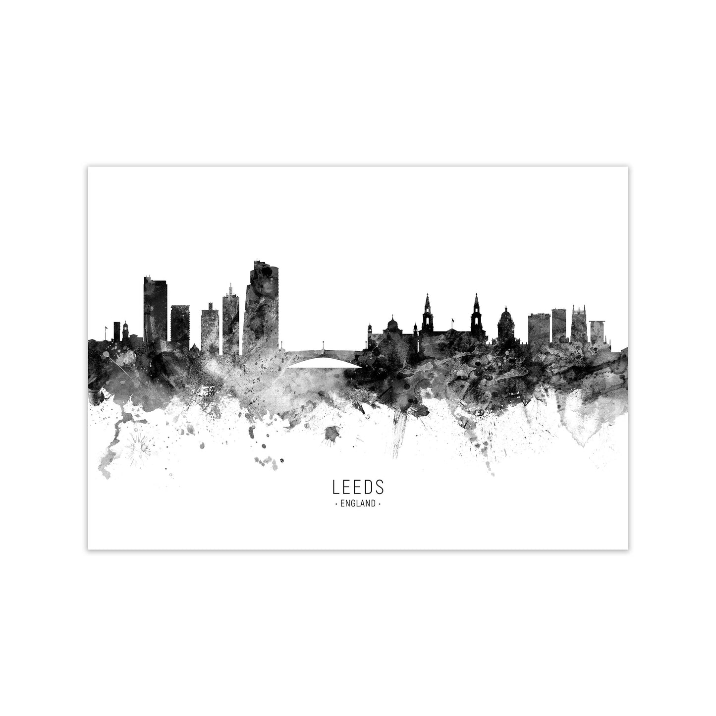 Leeds England Skyline Black White City Name by Michael Tompsett Print Only