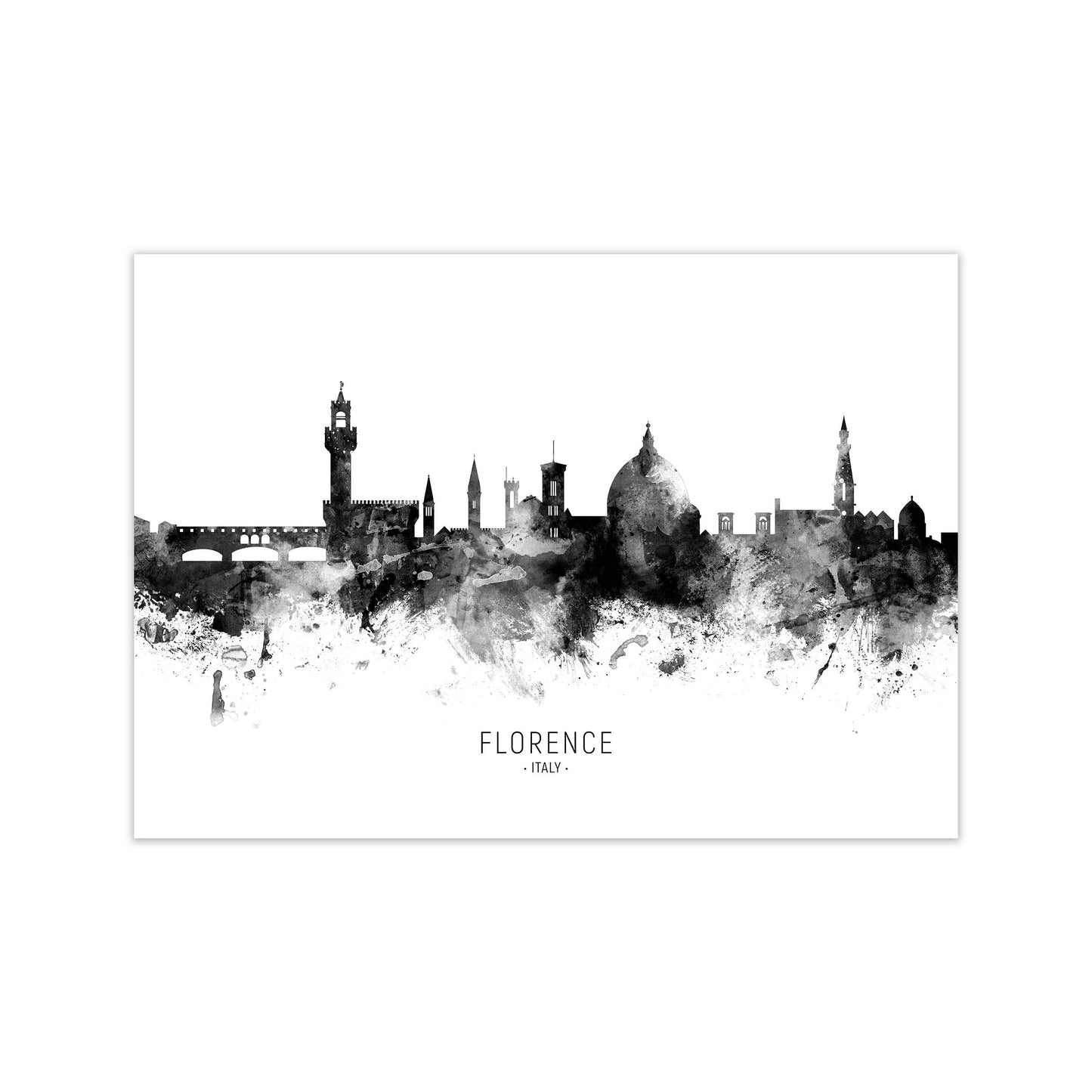 Florence Italy Skyline Black White City Name by Michael Tompsett Print Only
