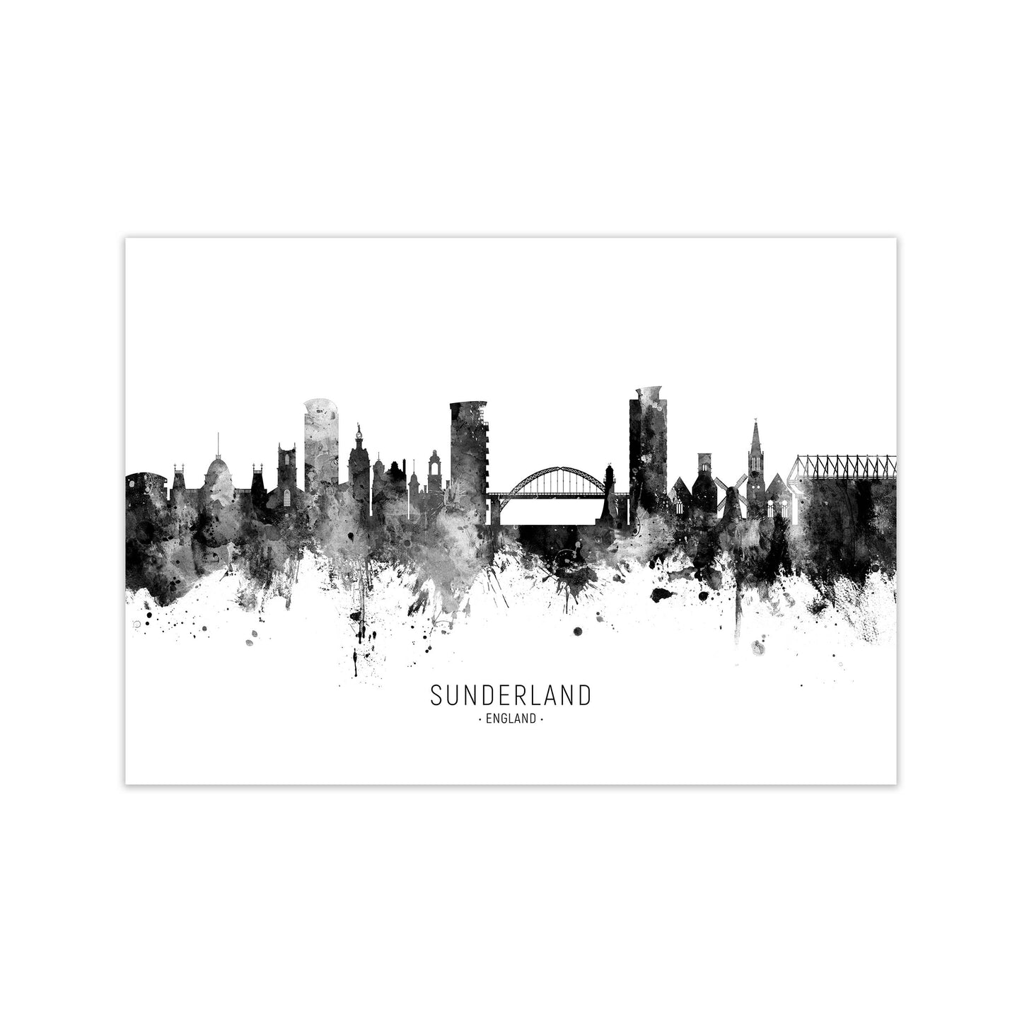 Sunderland England Skyline Black White City Name by Michael Tompsett Print Only