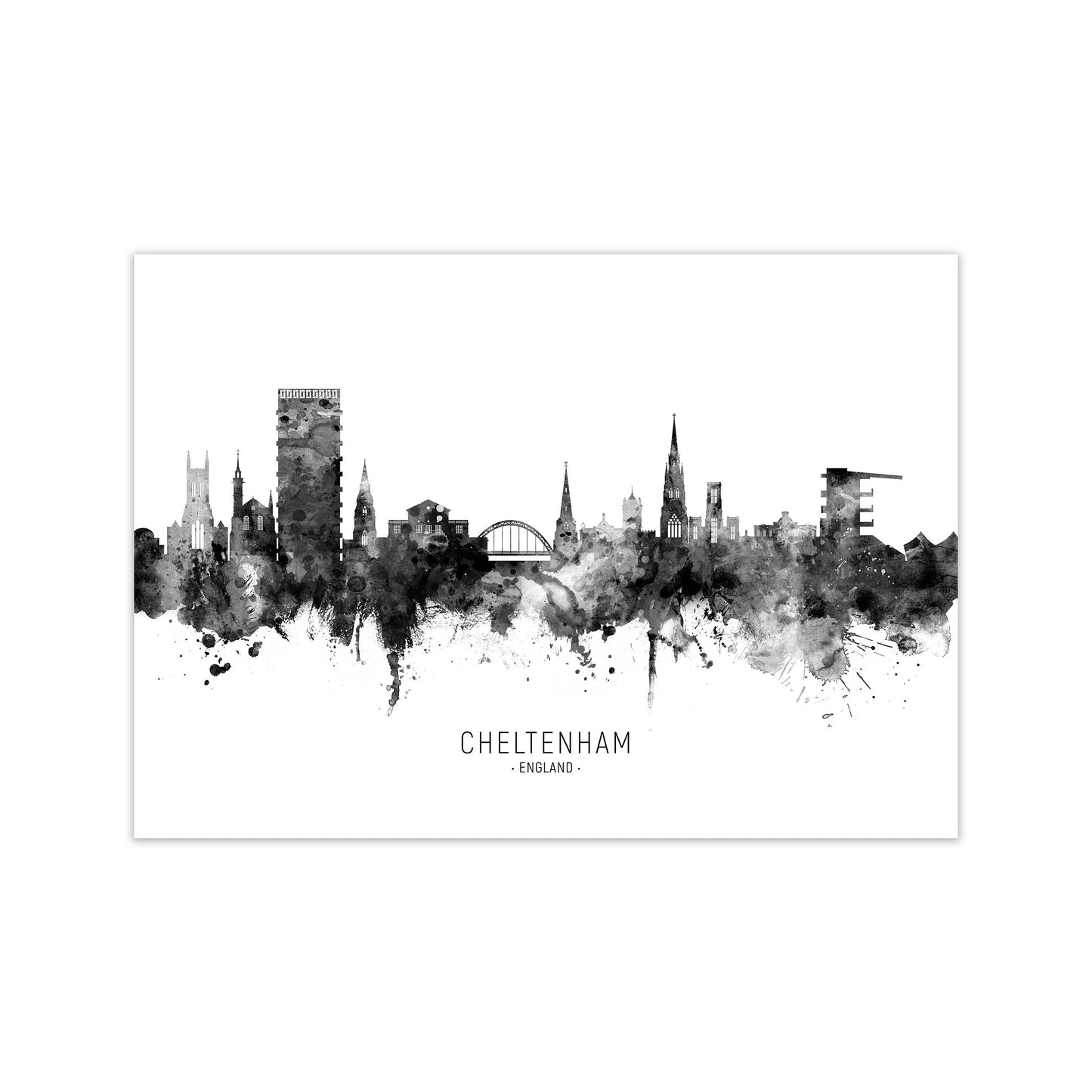 Cheltenham England Skyline Black White City Name by Michael Tompsett Print Only