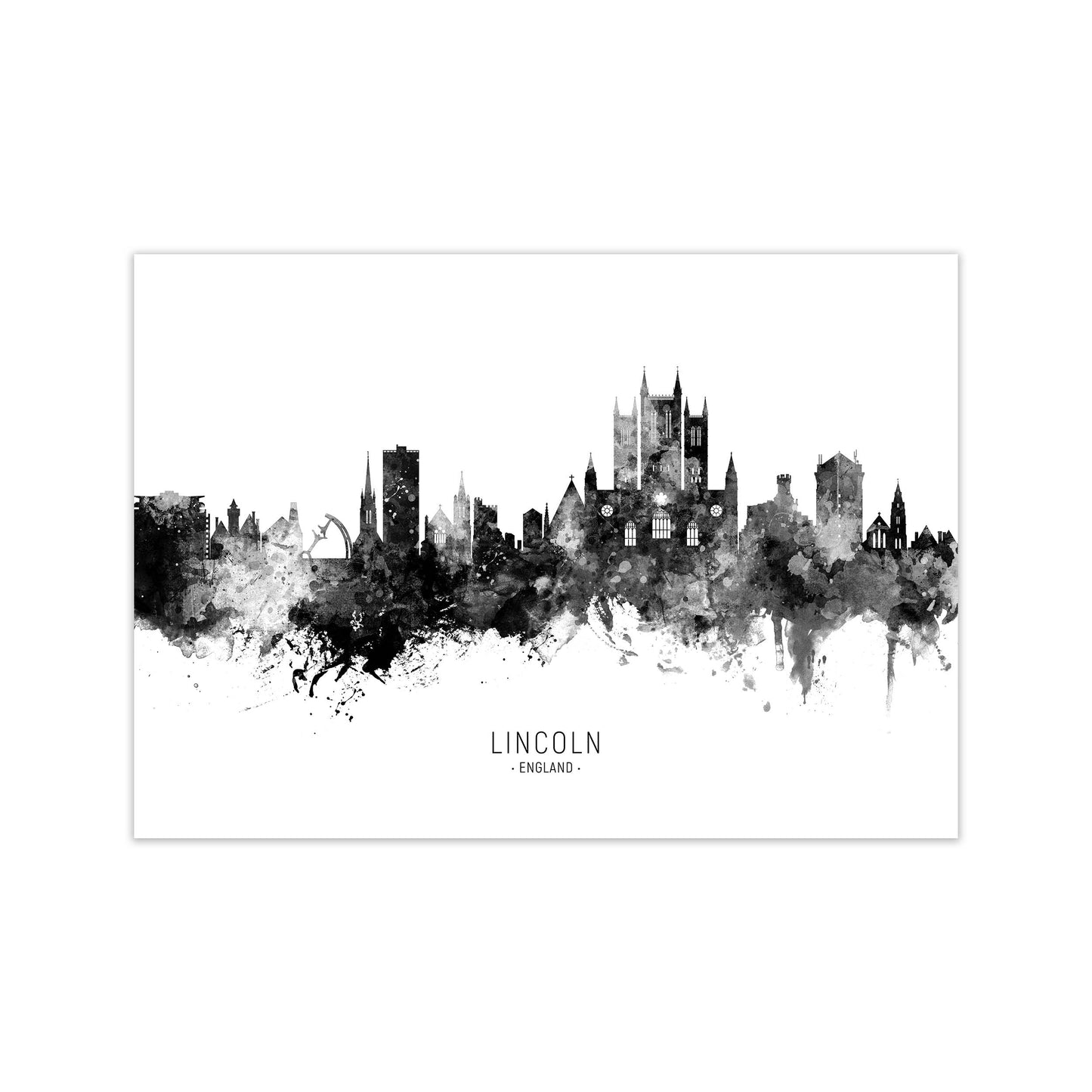 Lincoln England Skyline Black White City Name by Michael Tompsett Print Only