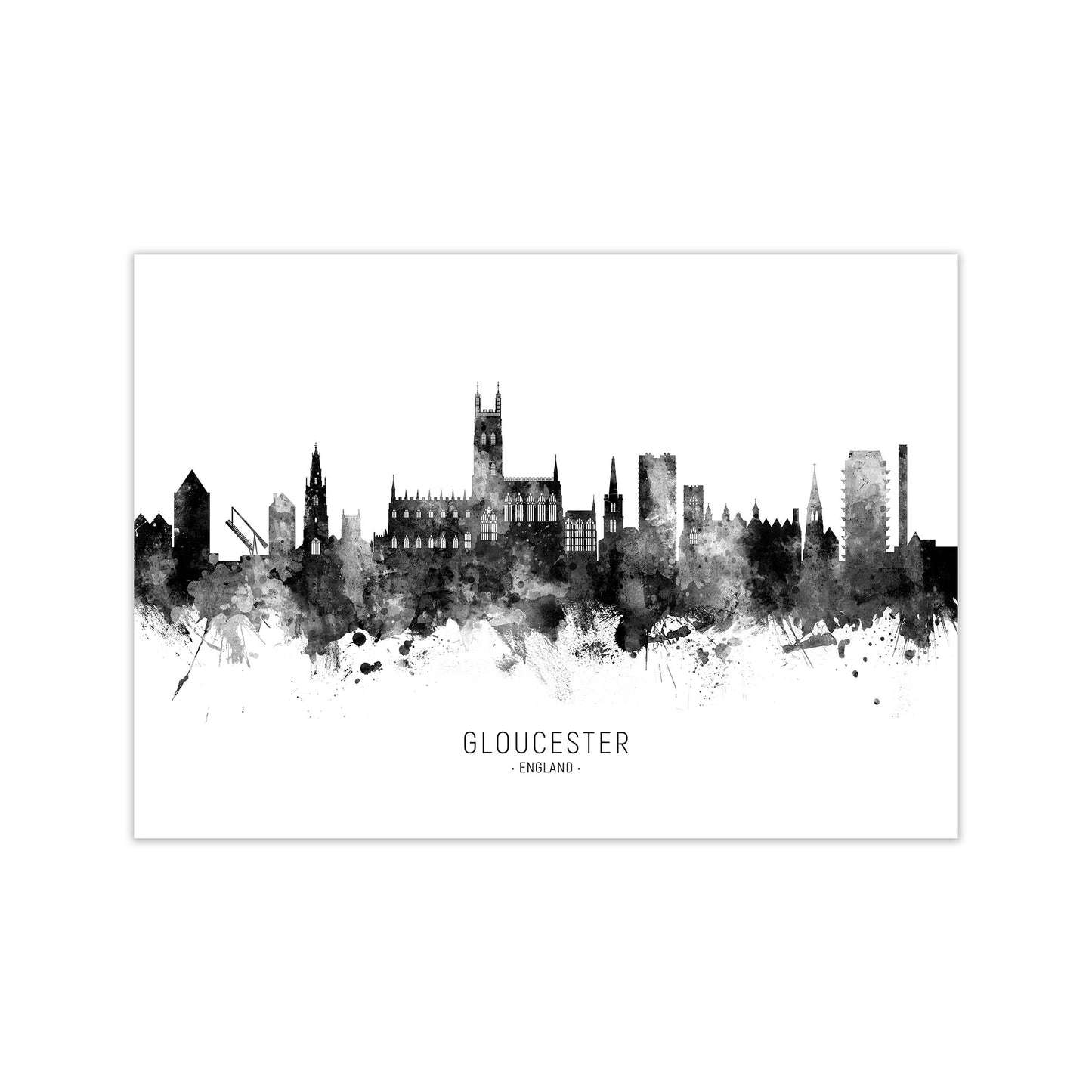 Gloucester England Skyline Black White City Name by Michael Tompsett Print Only