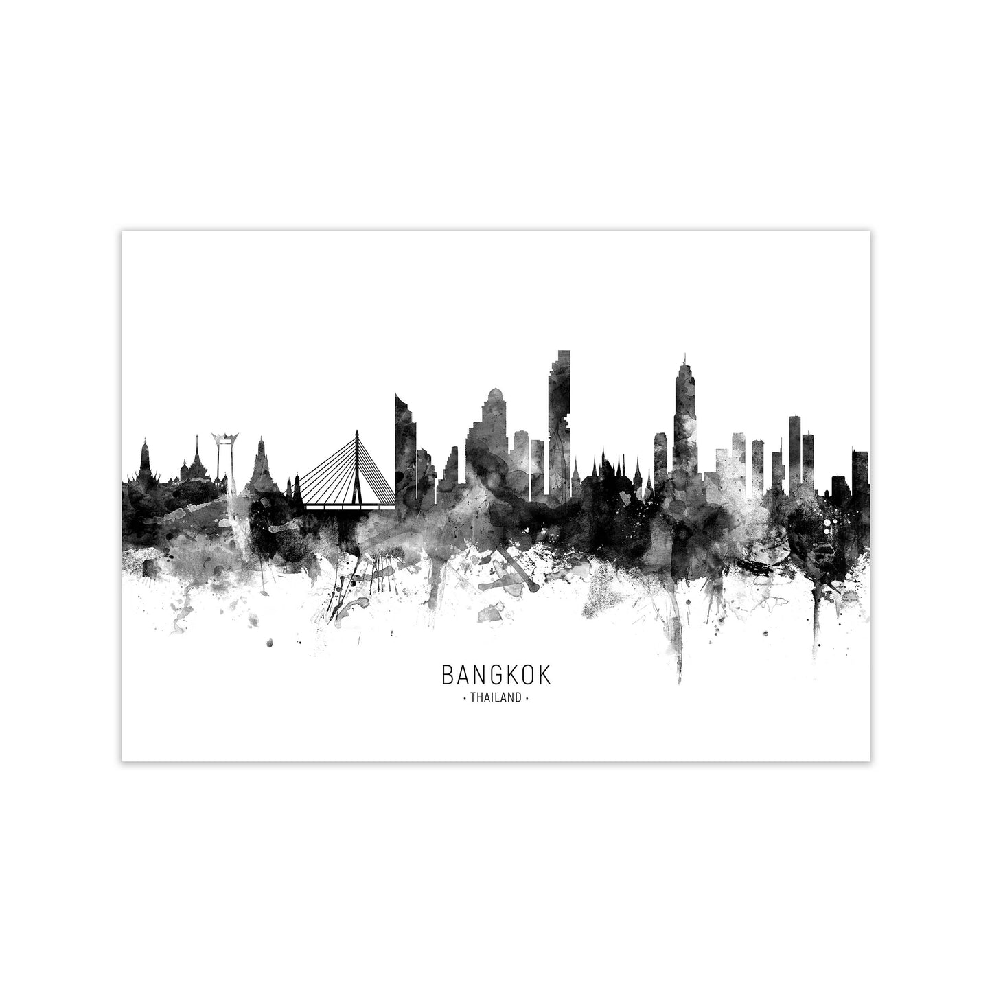 Bangkok Thailand Skyline Black White City Name by Michael Tompsett Print Only