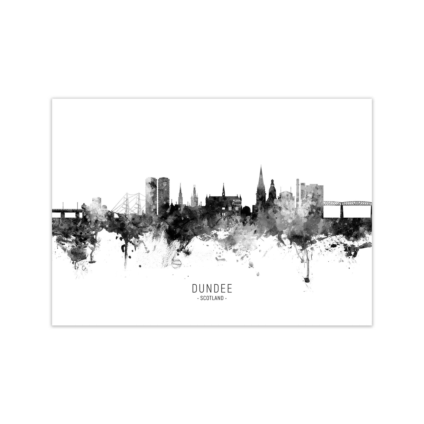 Dundee Scotland Skyline Black White City Name by Michael Tompsett Print Only