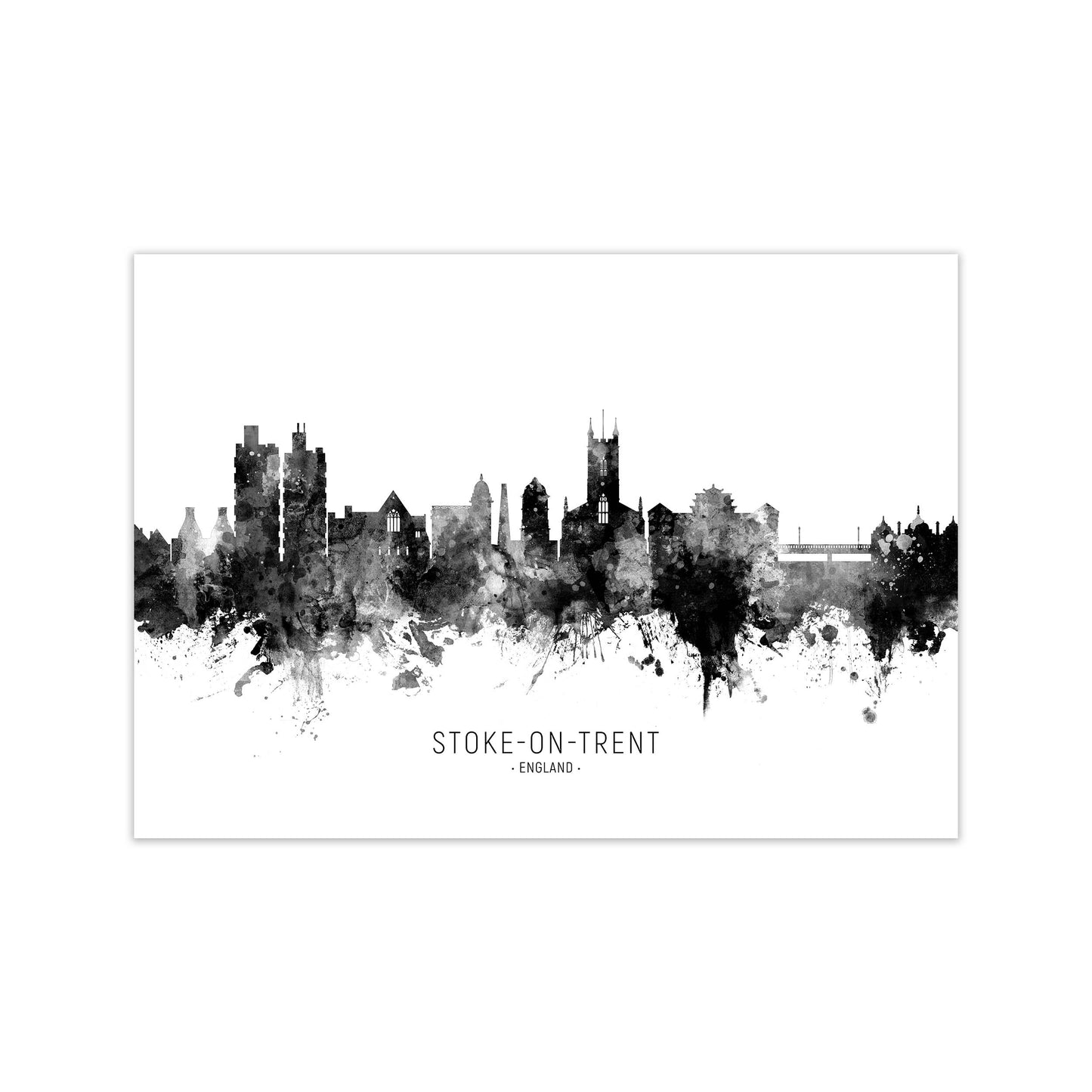 Stoke-On-Trent England Skyline Black White City Name by Michael Tompsett Print Only