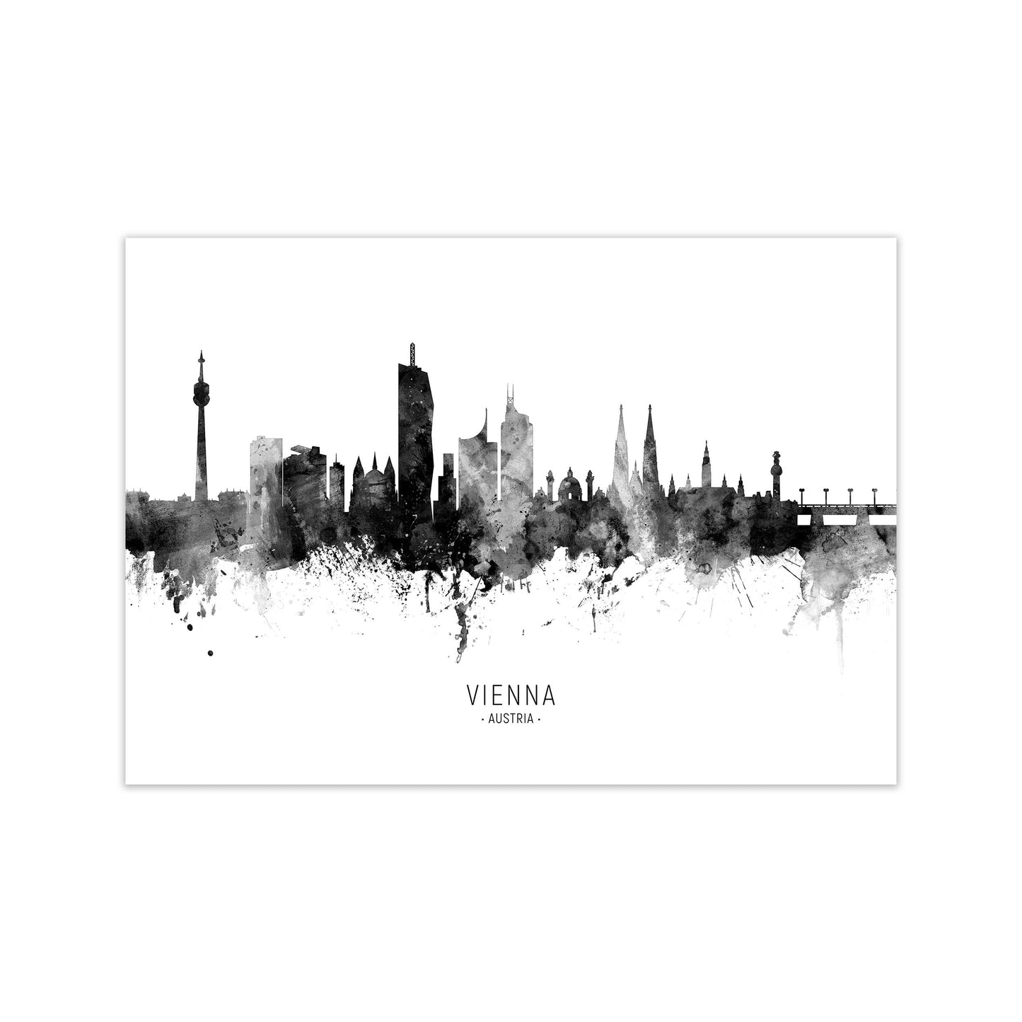 Vienna Austria Skyline Black White City Name  by Michael Tompsett Print Only