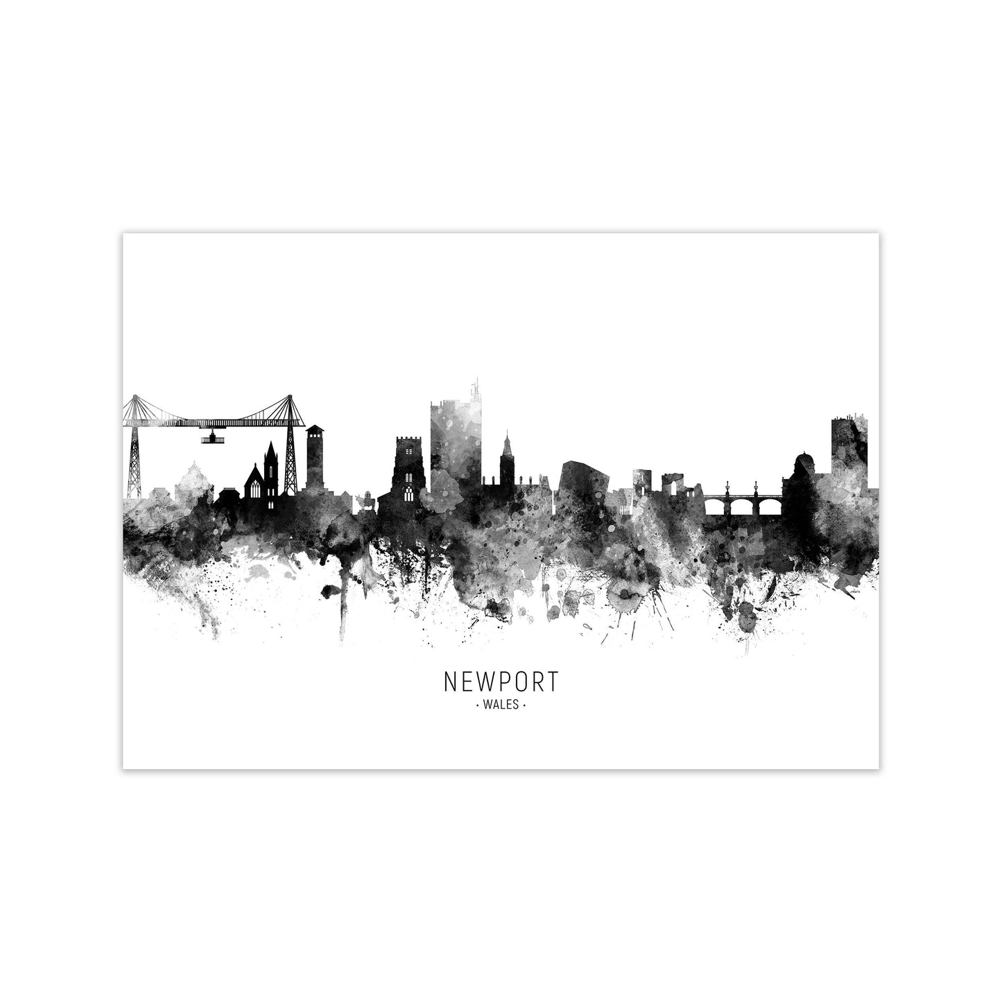 Newport Wales Skyline Black White City Name by Michael Tompsett Print Only