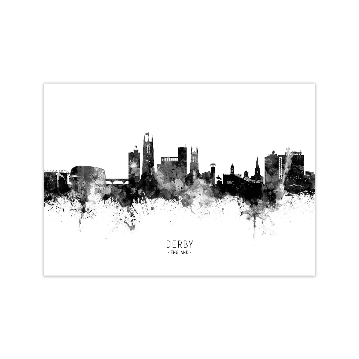 Derby England Skyline Black White City Name by Michael Tompsett Print Only