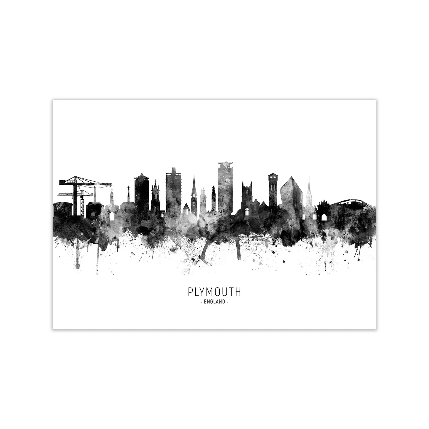 Plymouth England Skyline Black White City Name by Michael Tompsett Print Only