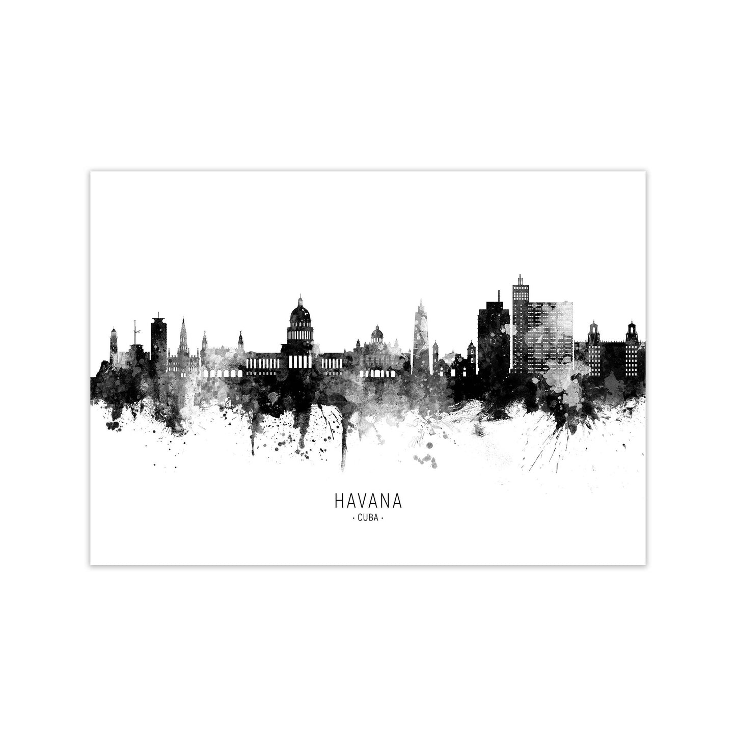 Havana Cuba Skyline Black White City Name by Michael Tompsett Print Only