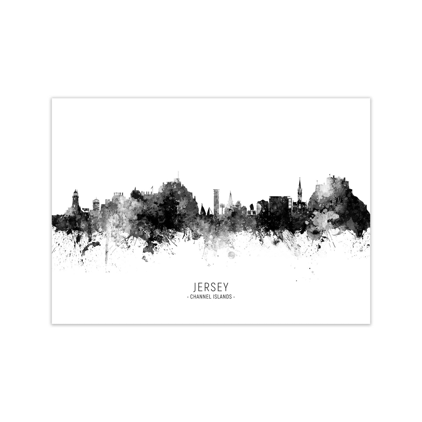 Jersey Channel Islands Skyline Black White City Name by Michael Tompsett Print Only