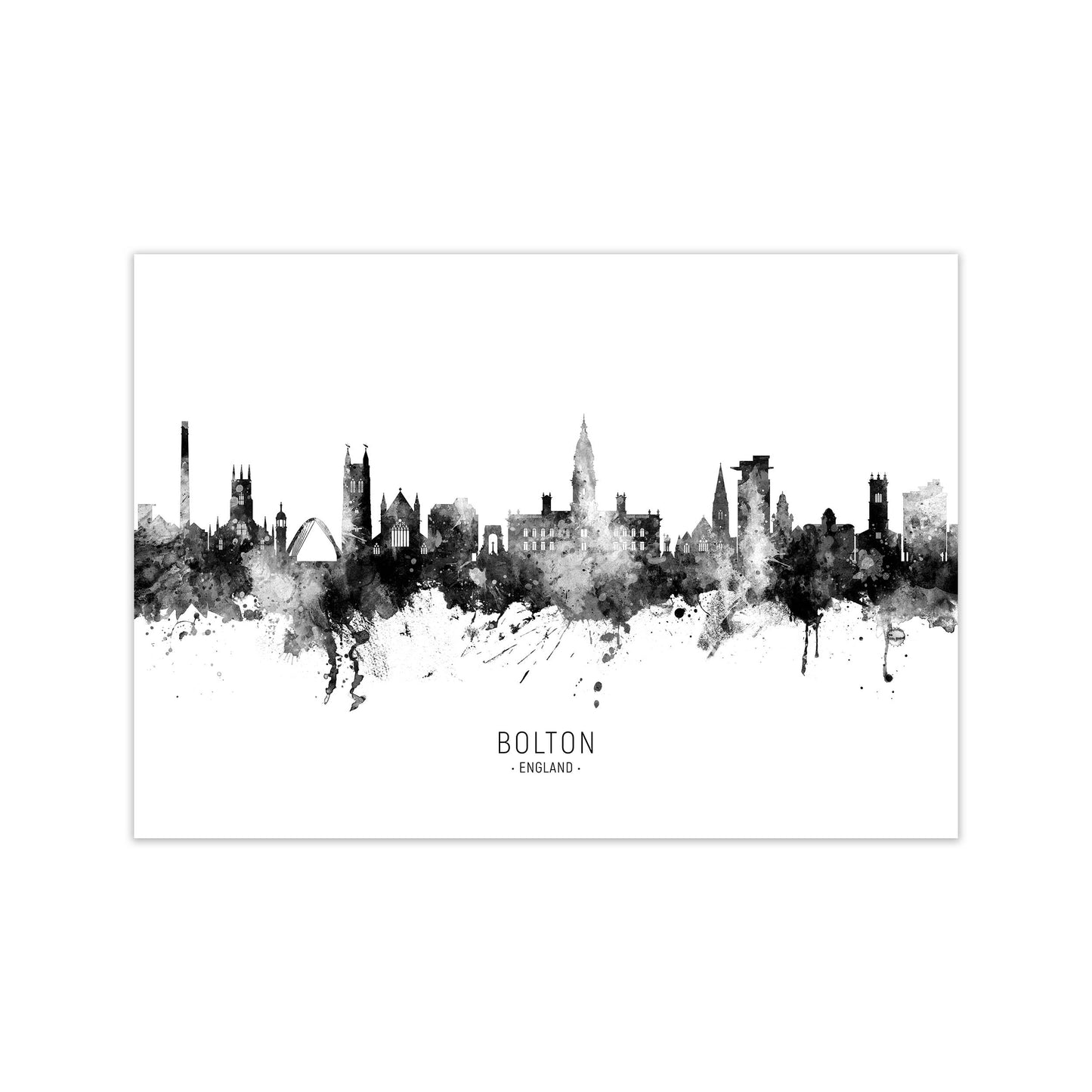 Bolton England Skyline Black White City Name by Michael Tompsett Print Only