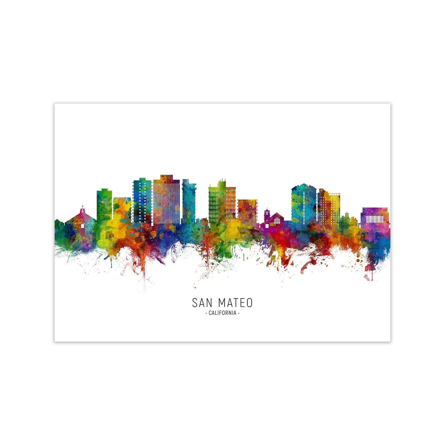 San Mateo California Skyline Art Print by Michael Tompsett Print Only