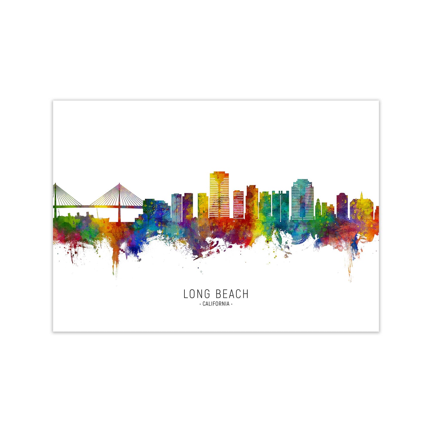 Long Beach California Skyline Art Print by Michael Tompsett Print Only