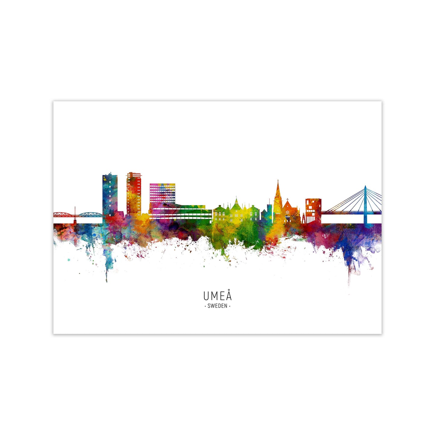 Umea Sweden Skyline Art Print by Michael Tompsett Print Only