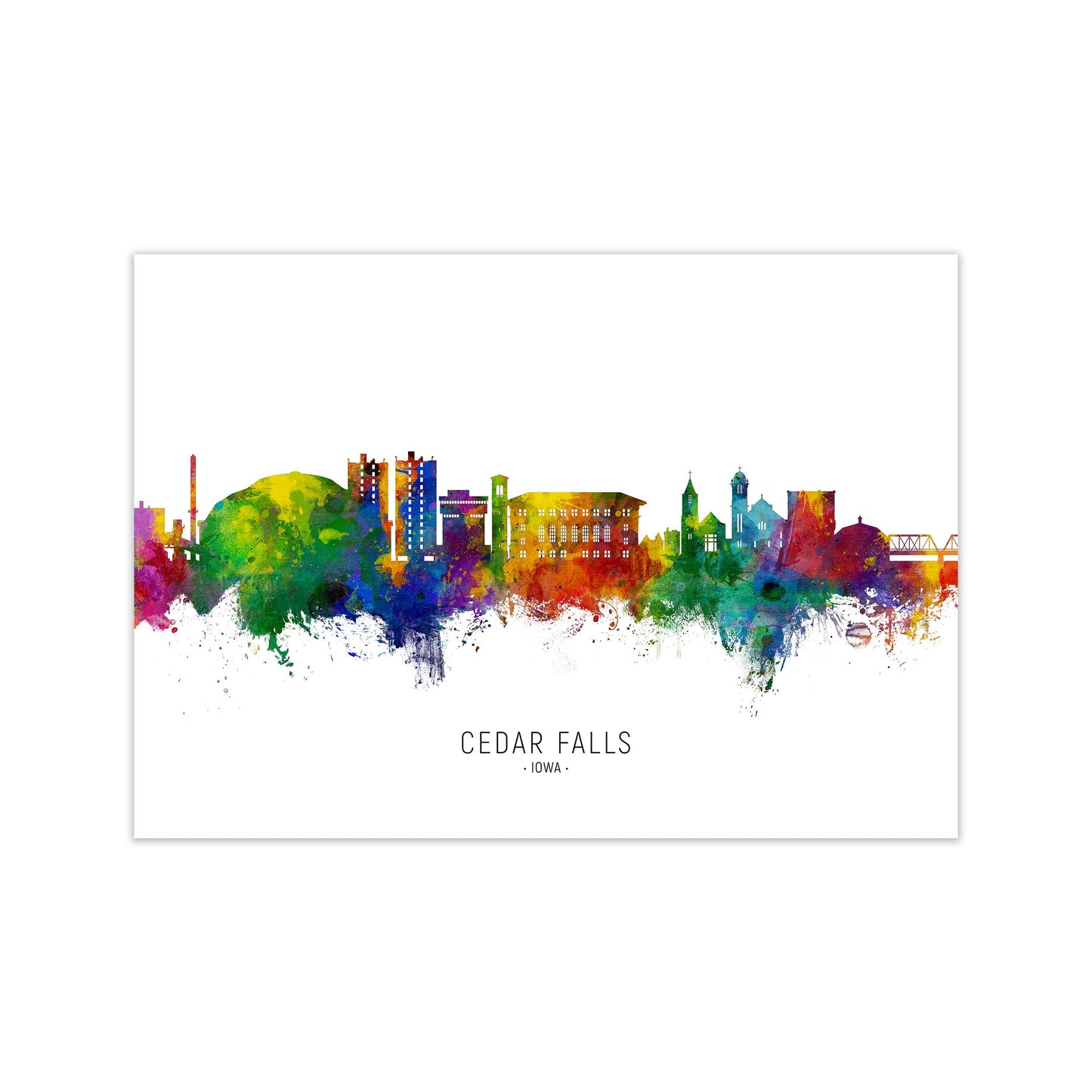 Cedar Falls Iowa Skyline Art Print by Michael Tompsett Print Only