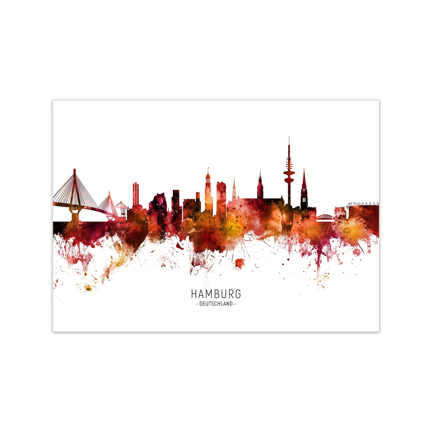 Hamburg Deutschland Skyline Red City Name by Michael Tompsett Print Only