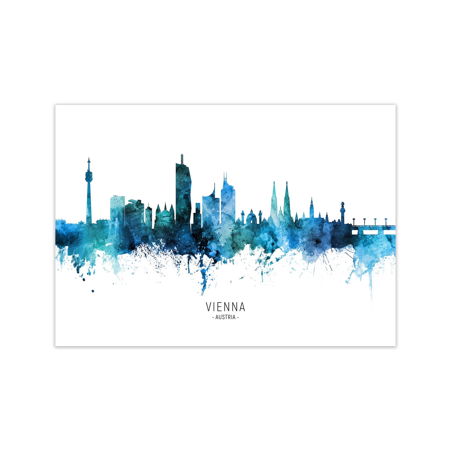 Vienna Austria Skyline Blue City Name by Michael Tompsett Print Only